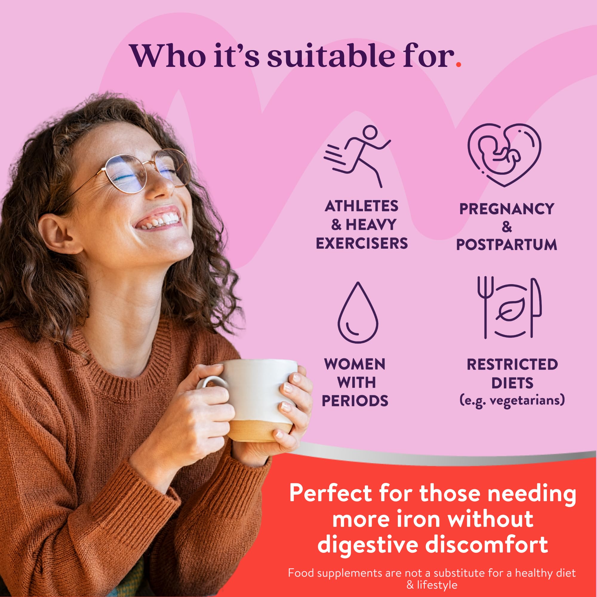 Active Iron: apto para vegetarianos y donantes, sin gluten ni azúcares añadidos.