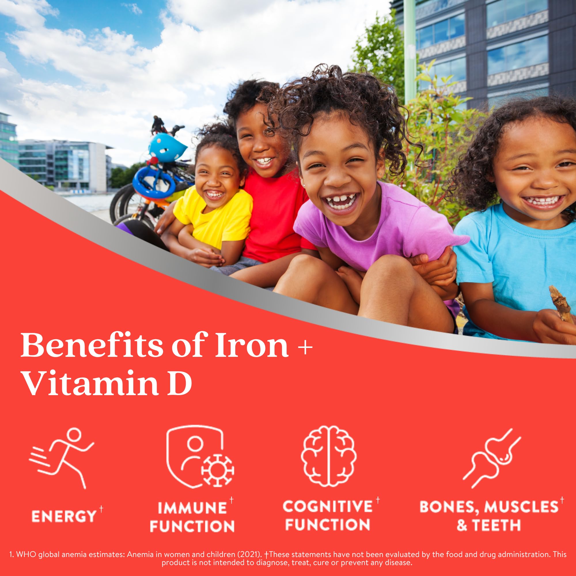Sabor grosella de ActiveIron para niños exigentes, toma diaria fácil.