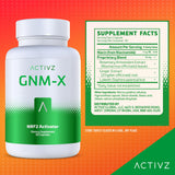 Activz GNM-X etiqueta frontal que resalta la fórmula de Nrf2 y epigenética.