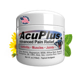 AcuPlus crema alivio dolor topico en botella para uso diario.