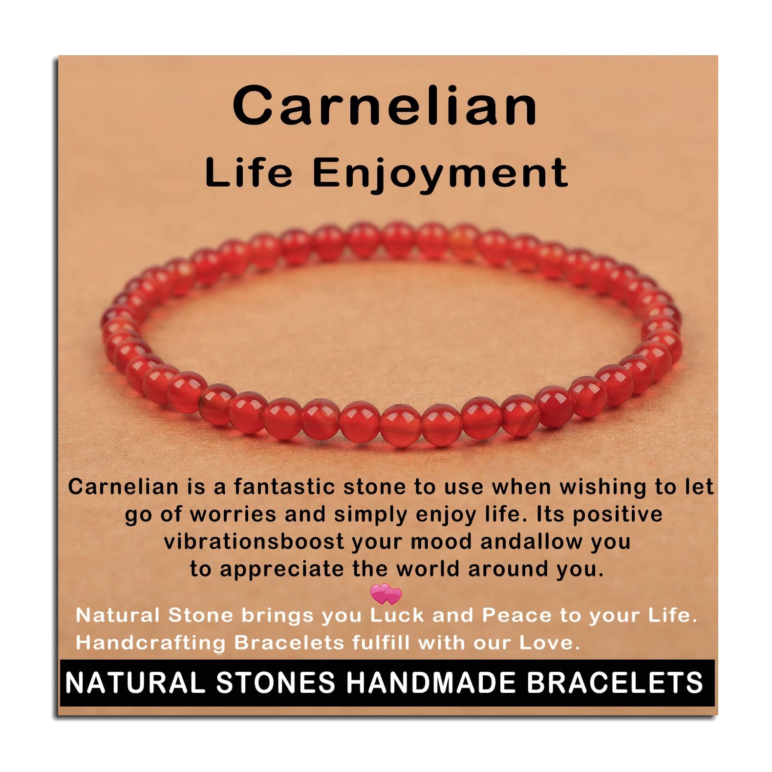 Pulsera AD Beads de cornalina 6 mm, estilo cómodo para uso diario.