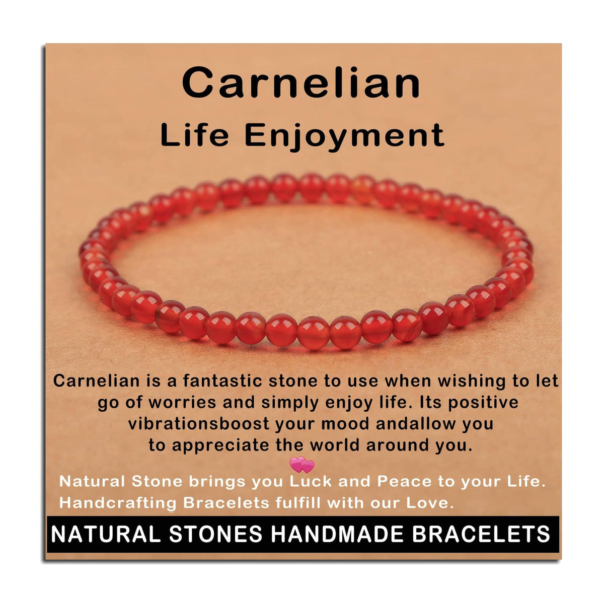 Pulsera AD Beads de cornalina 6 mm, estilo cómodo para uso diario.