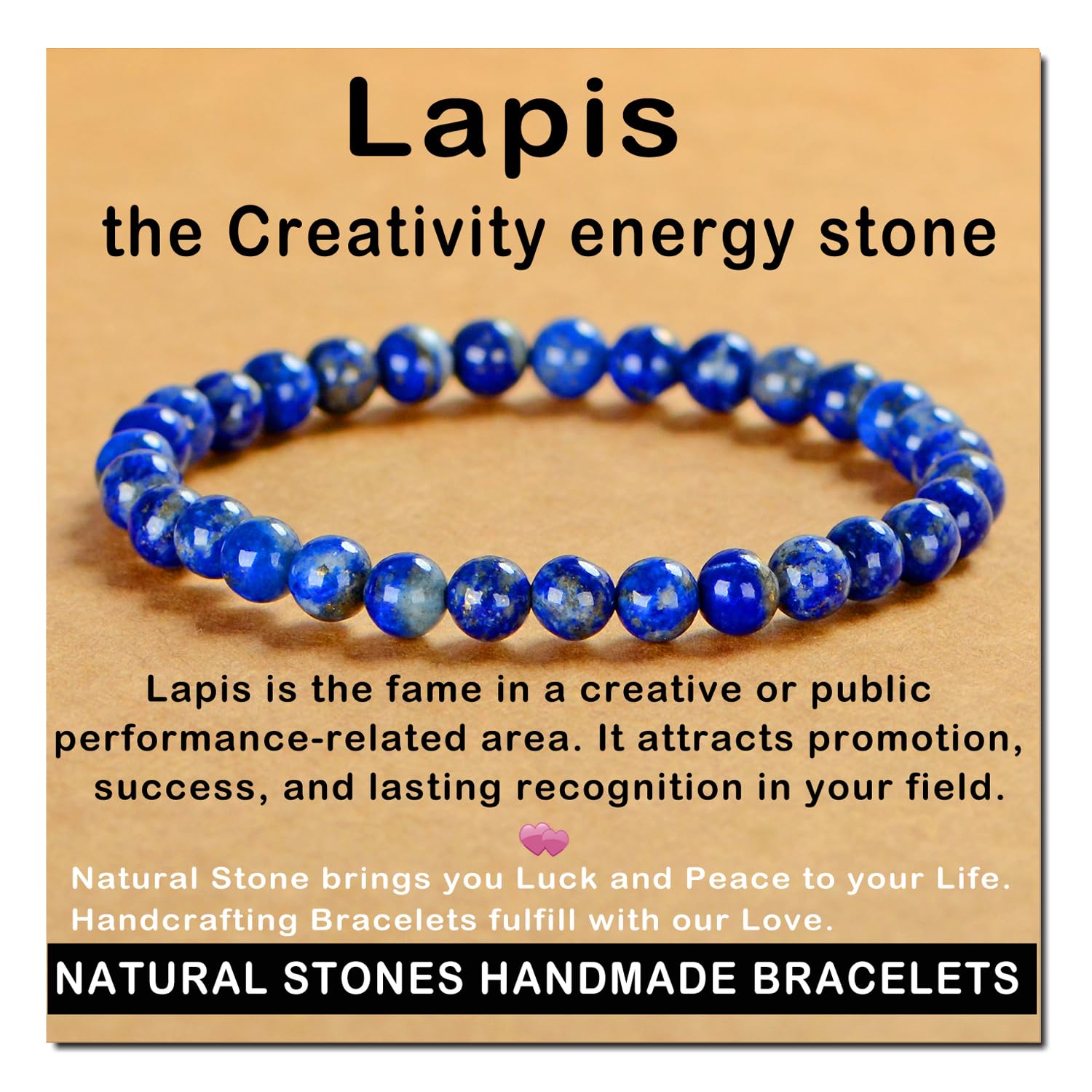 Pulsera AD Beads con lapislázuli de 6mm para claridad mental.