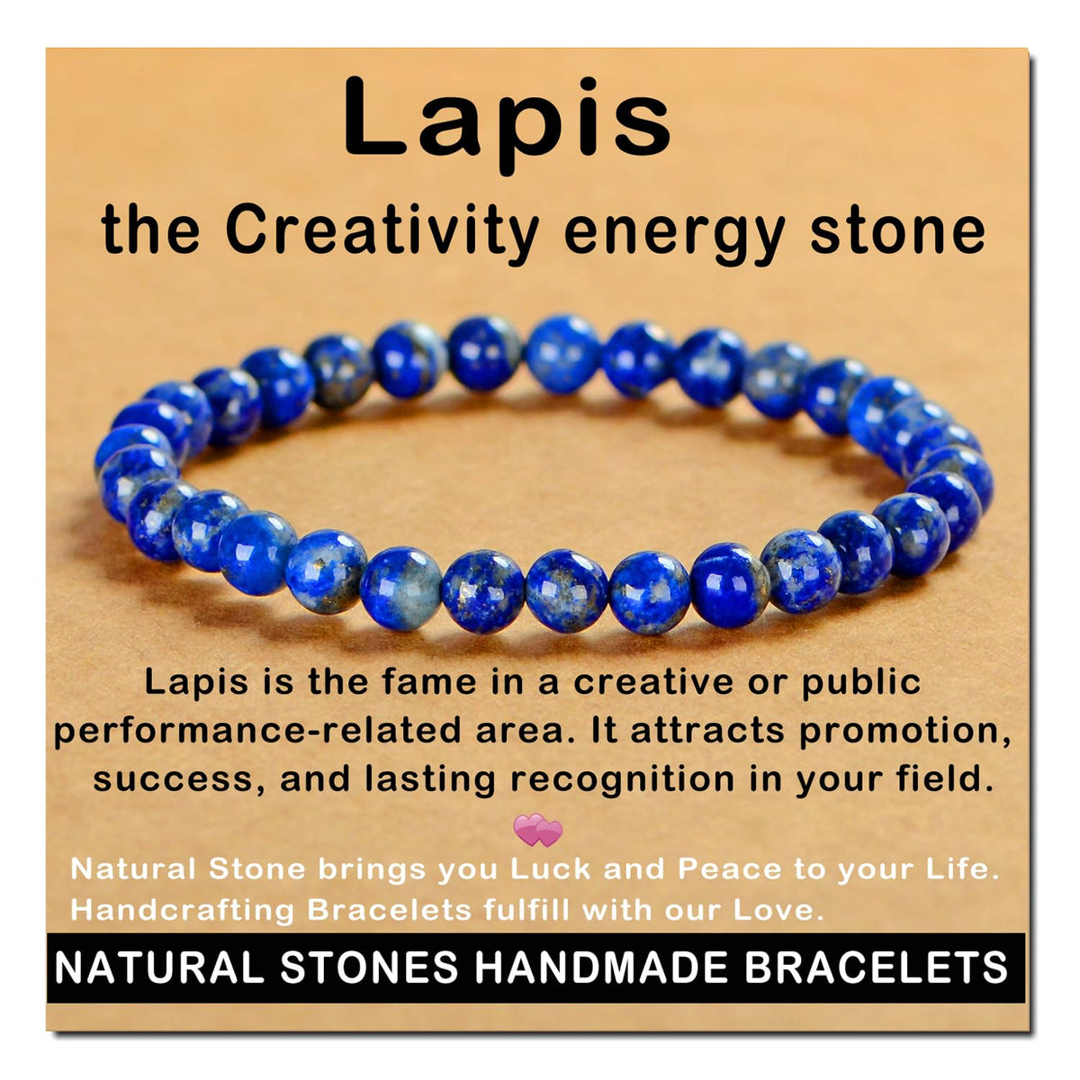 Pulsera AD Beads con lapislázuli de 6mm para claridad mental.