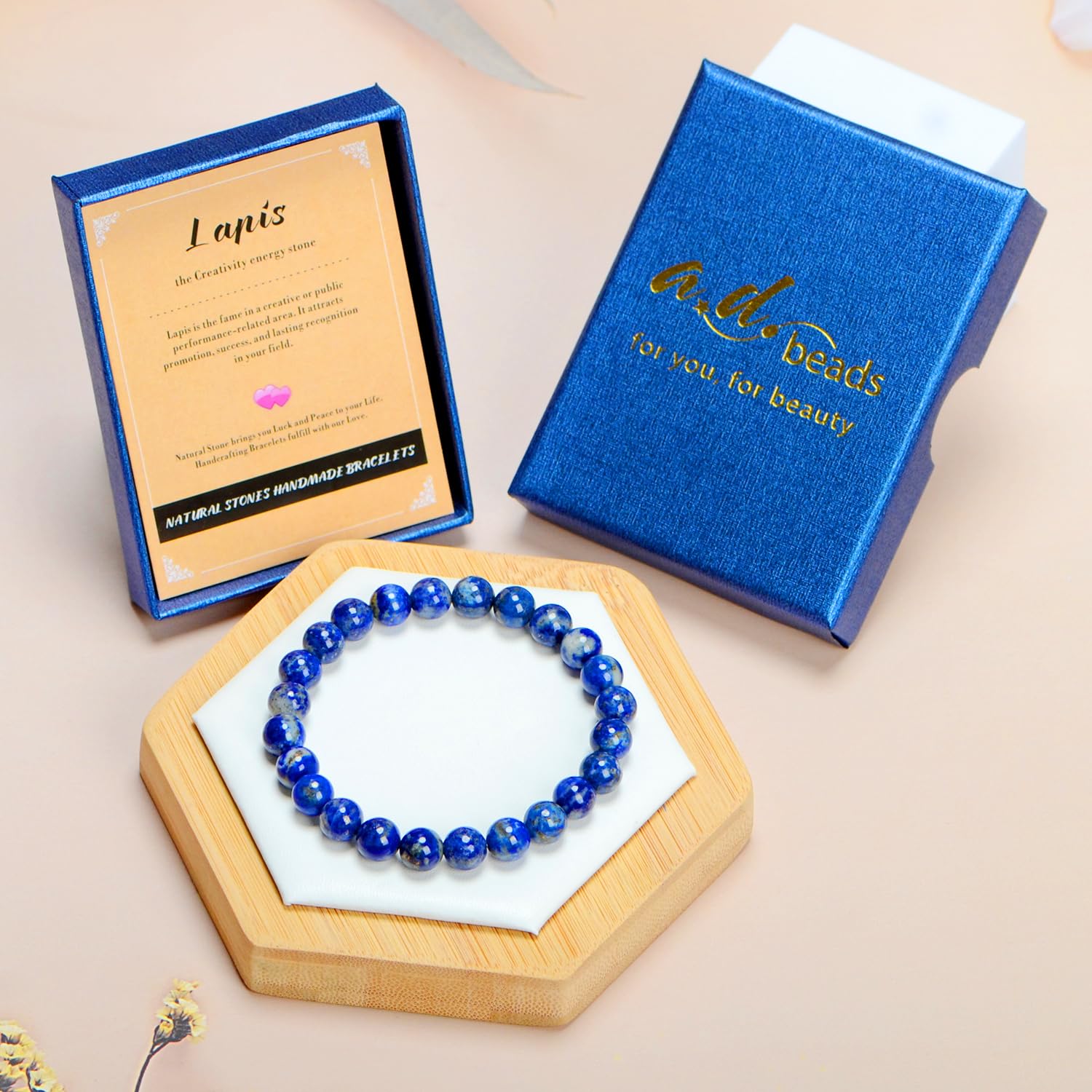 Pulsera AD Beads con diseño elástico de piedra natural para ajuste cómodo.