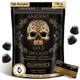 Ad hoc Shilajit dorado en botella, gomitas para energía sostenida.