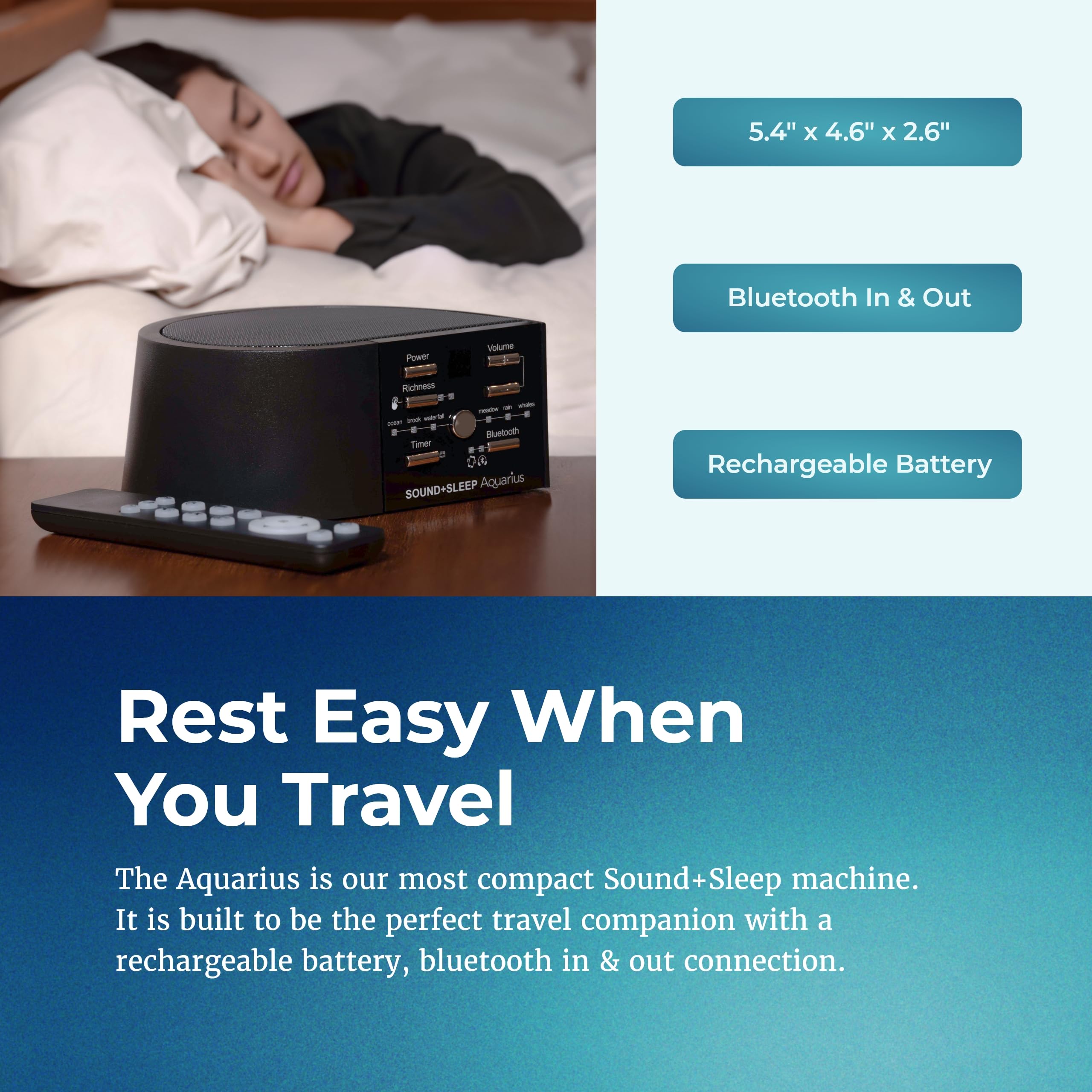 Aquarius de Adaptive Sound Technologies: diseño compacto negro para llevar en viajes