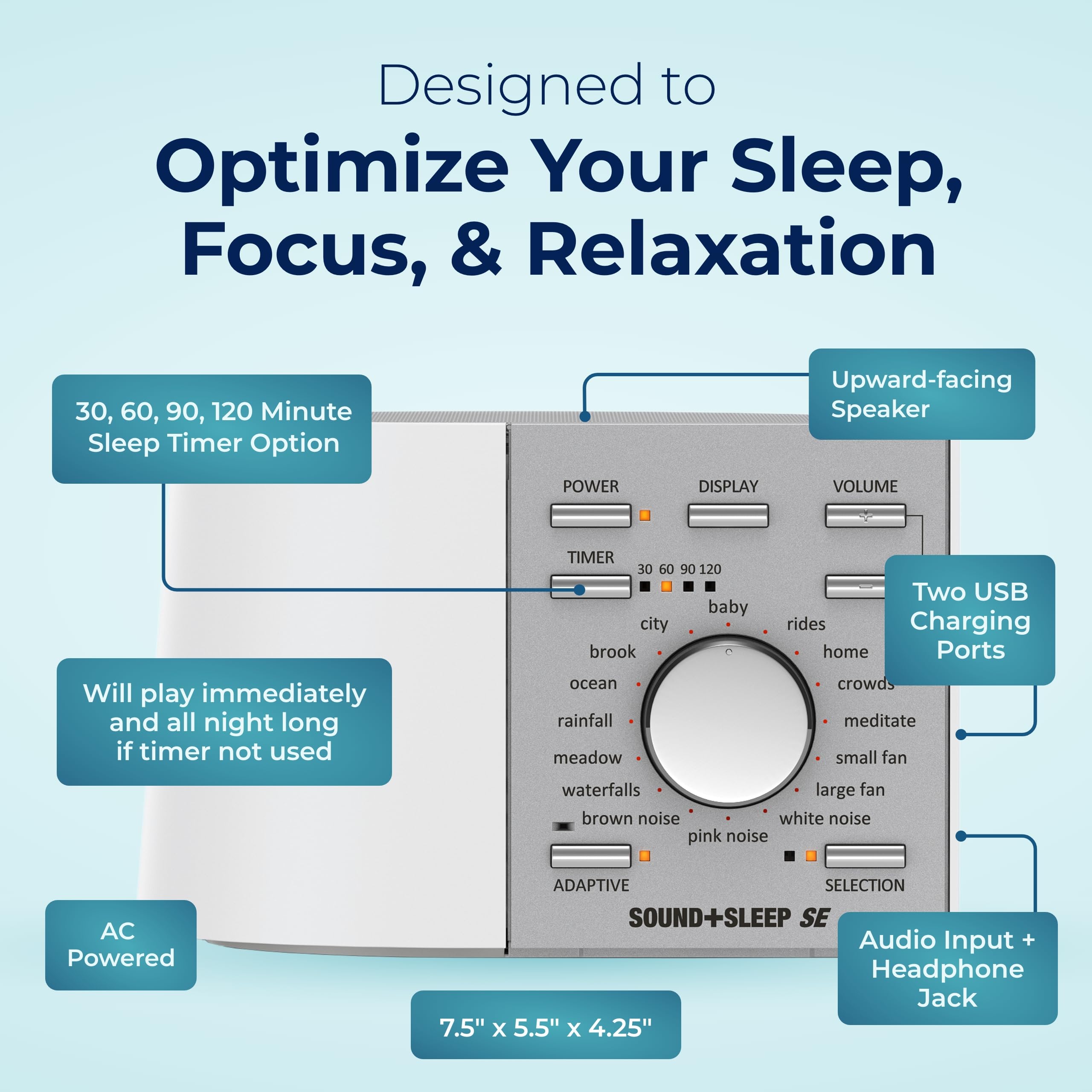 Adaptive Sound Technologies Sound + Sleep SE temporizador para descanso.