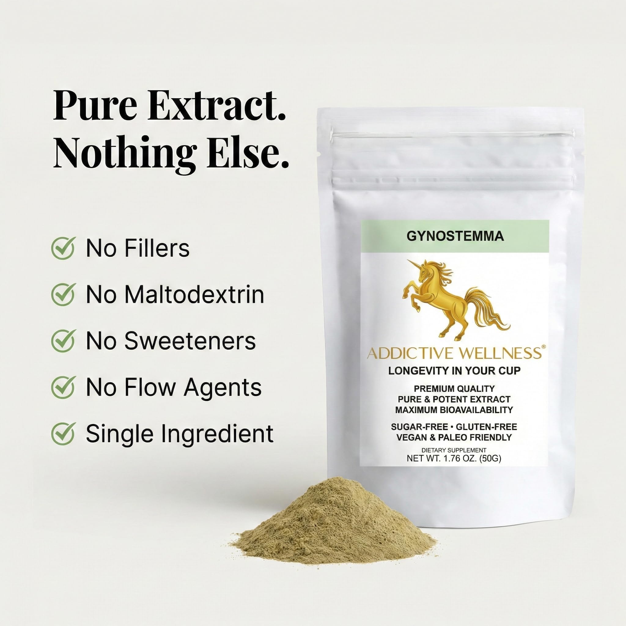 Gynostemma sin aditivos de Addictive Wellness, polvo puro para té o batidos.