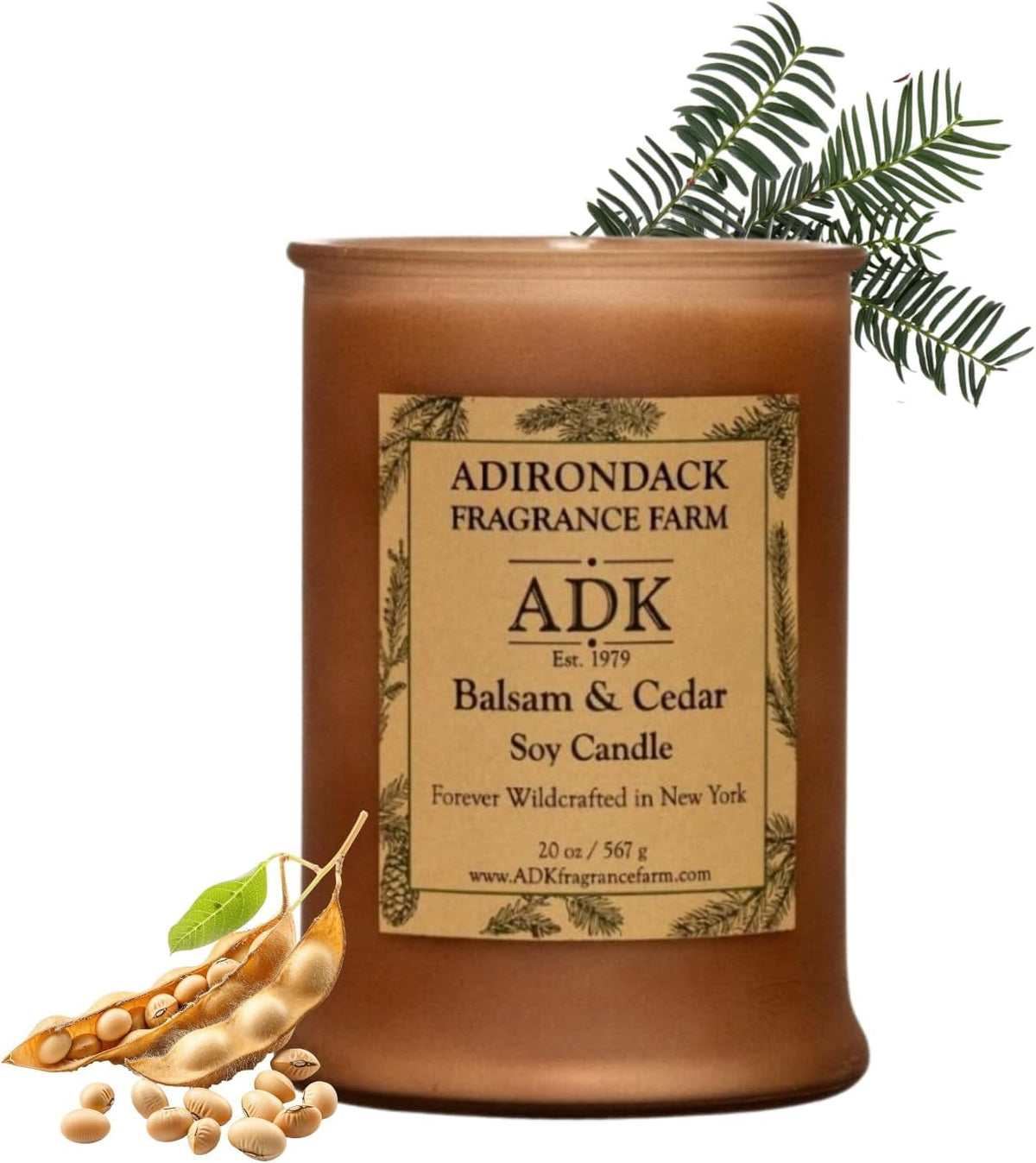 Vela ADK, primer plano balsamo-cedro, aroma relajante para el hogar.