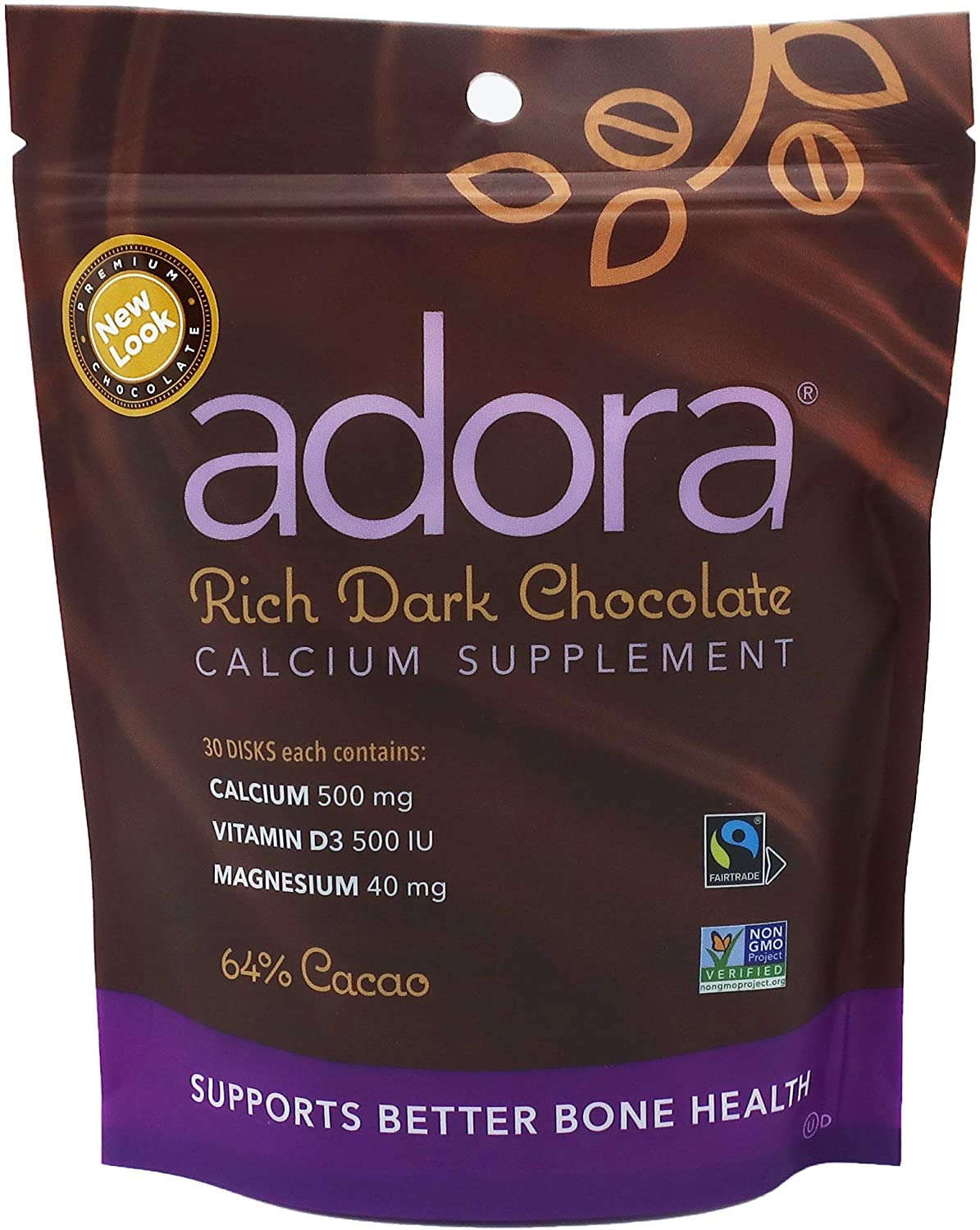 Disco de chocolate oscuro Adora Calcium para aportar calcio diario.