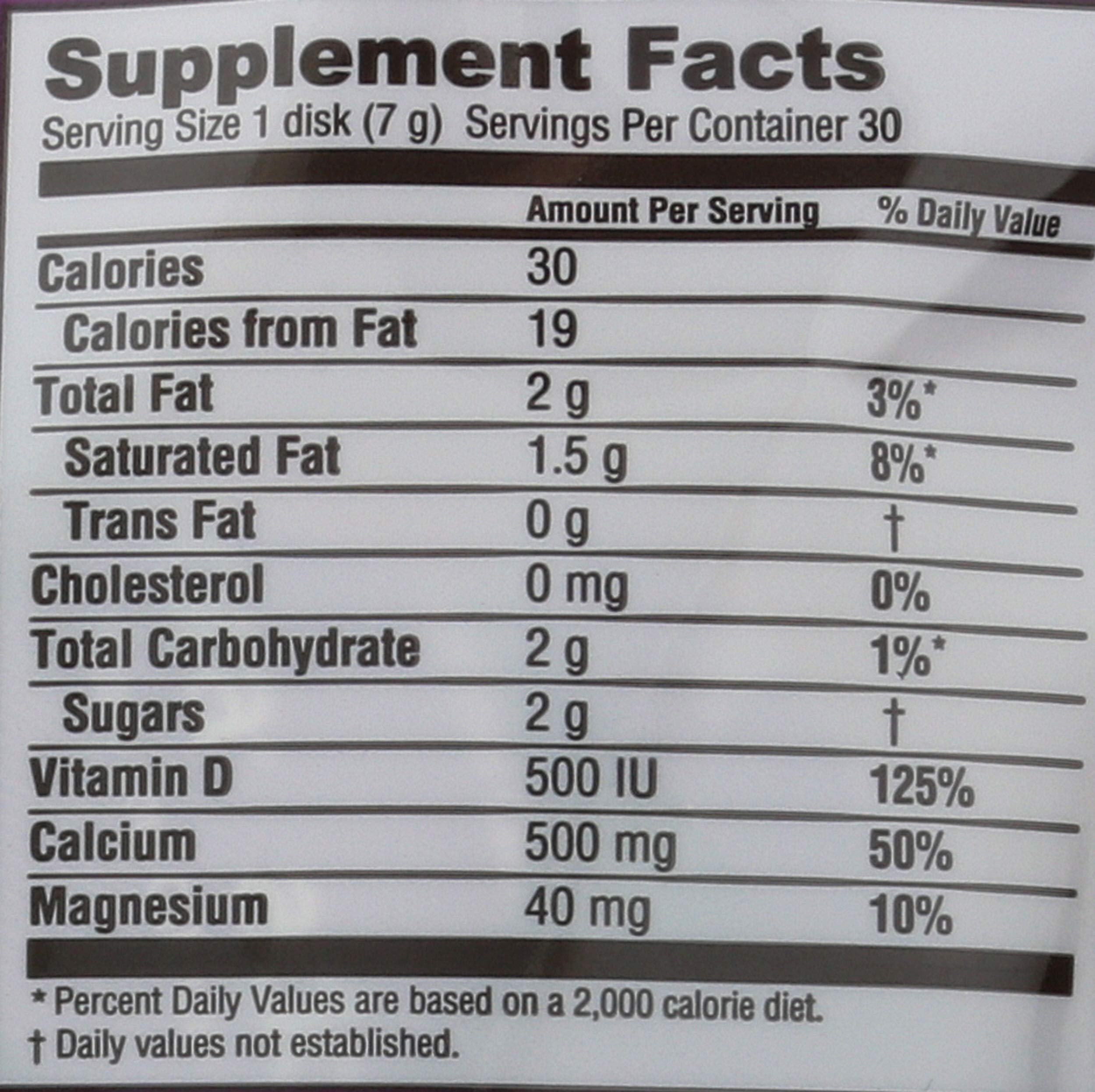 Adora Calcium Disk con vitamina D3 (250 UI) para la ingesta diaria.