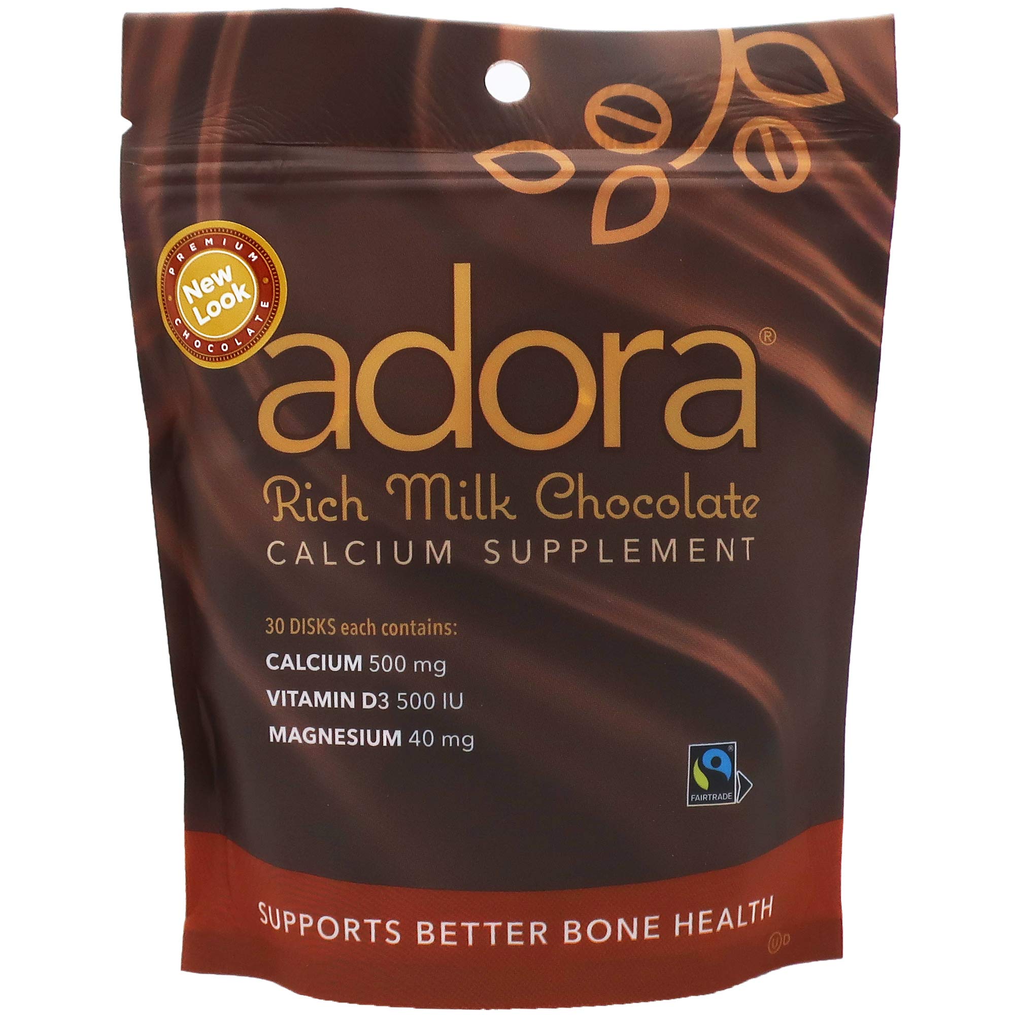 Discos de calcio Adora con chocolate leche: apoyo diario para huesos
