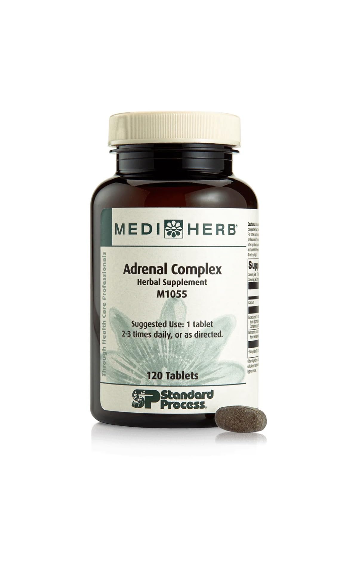 Adrenal Complex de Medi Herb, vista de la botella, apoyo potencial para afrontar el día.