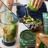 Aduna Super Greens etiqueta de ingredientes para transparencia de origen.