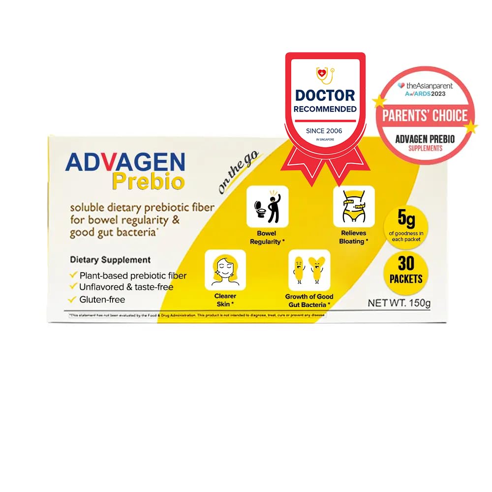 Advagen Prebio fibra soluble, mezcla rápida en agua para consumo diario.