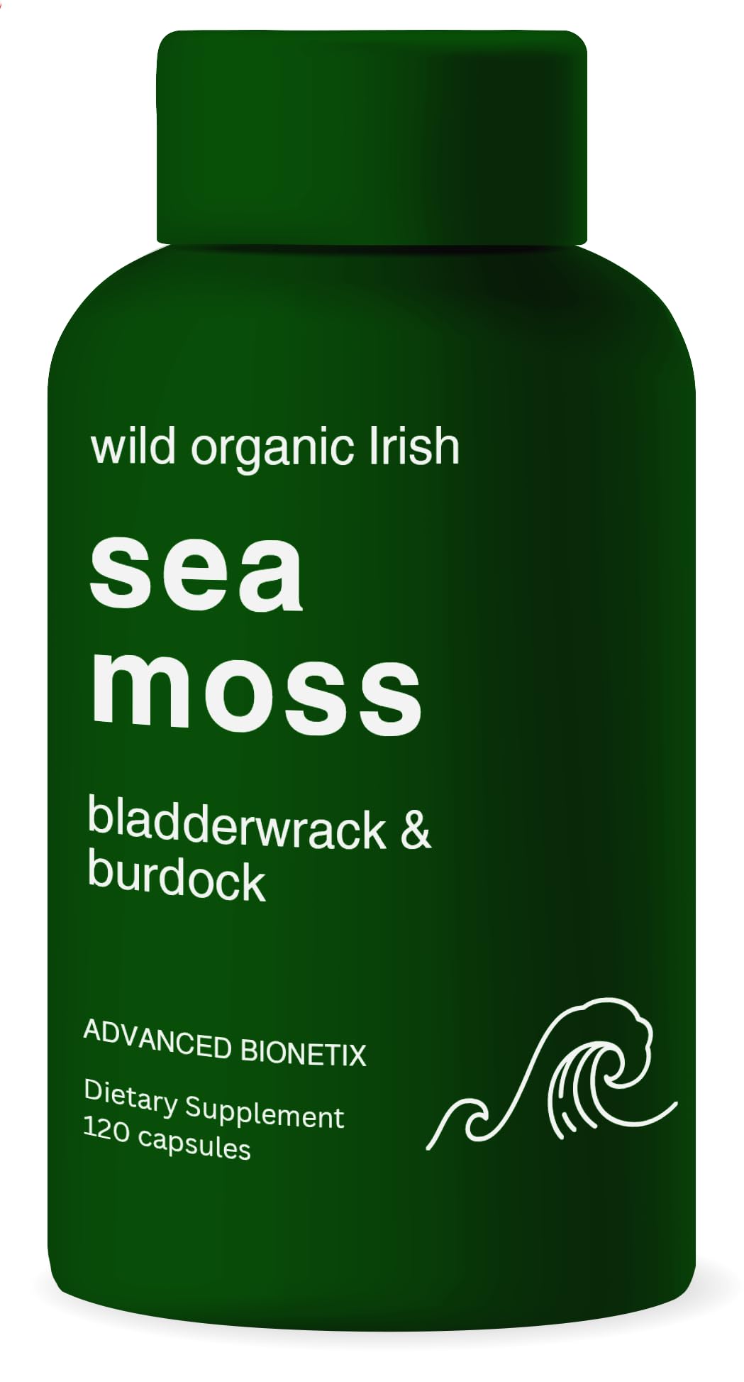 Advanced Bionetix cápsulas de musgo marino irlandés en botella para uso diario.