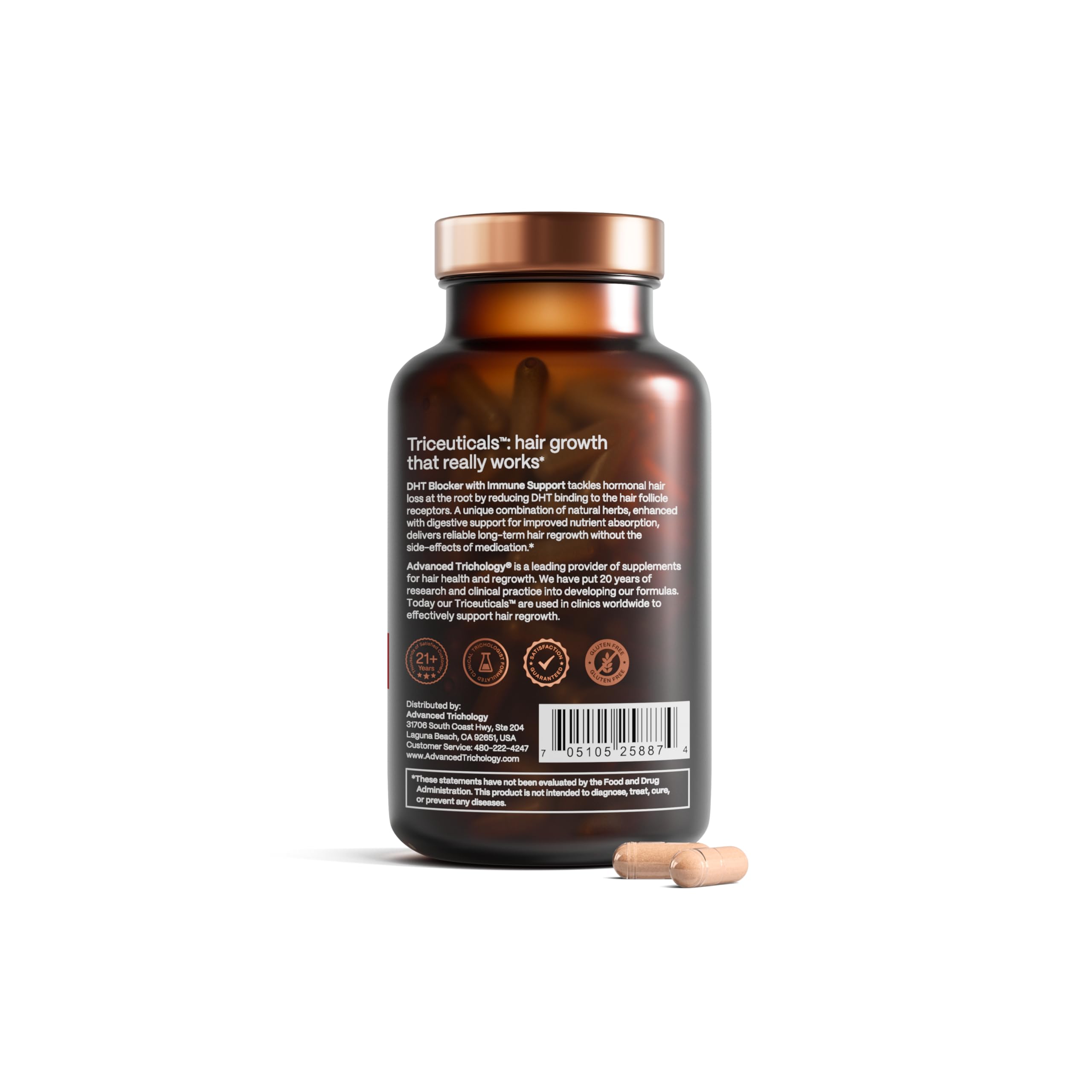 Advanced Trichology DHT Blocker: dosis diaria recomendada en envase.