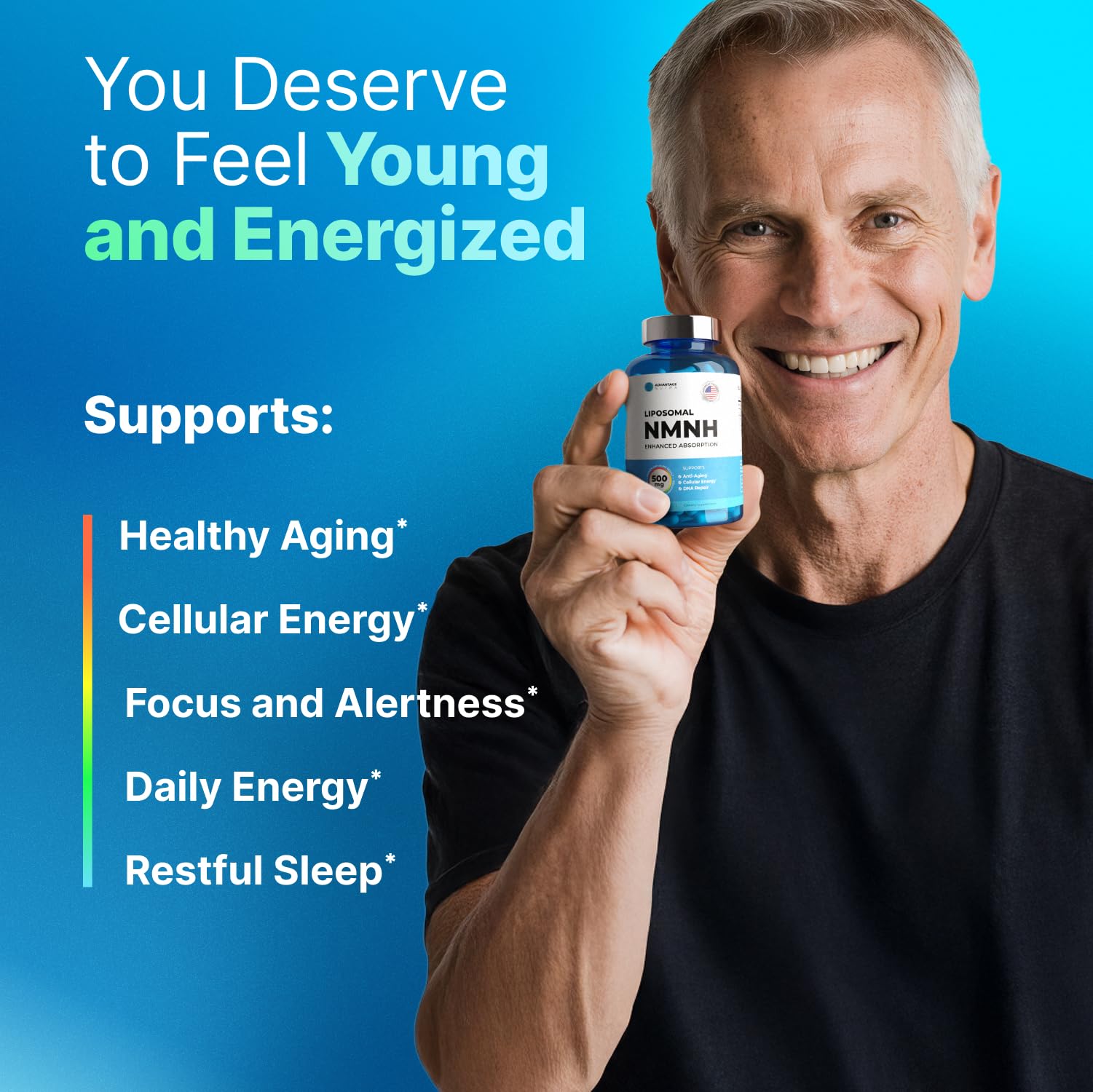 AdvantageNutra NMNH liposomal, cuidado de la piel y renovación natural.
