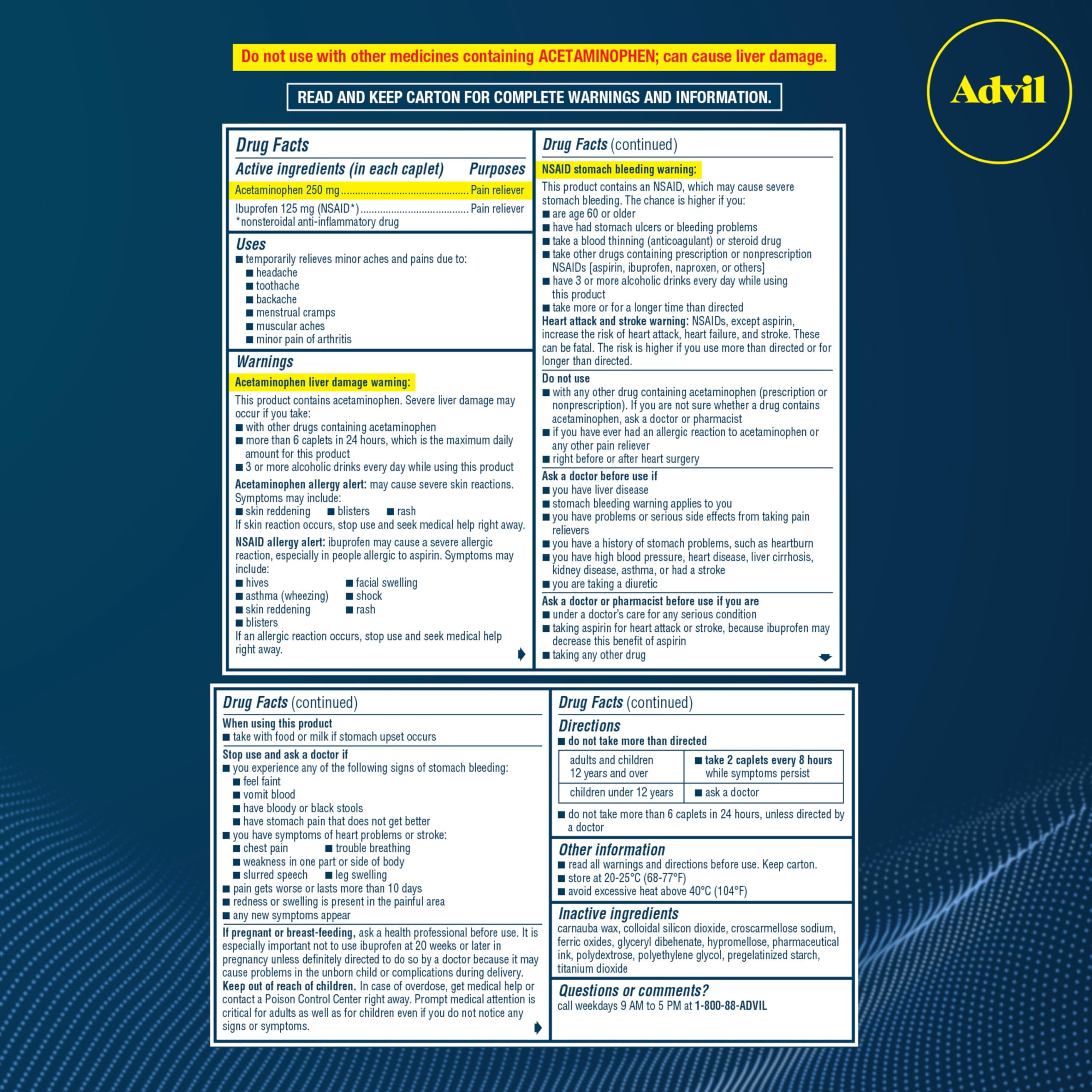 Uso diario de Advil Doble Acción para dolor potencial de horas