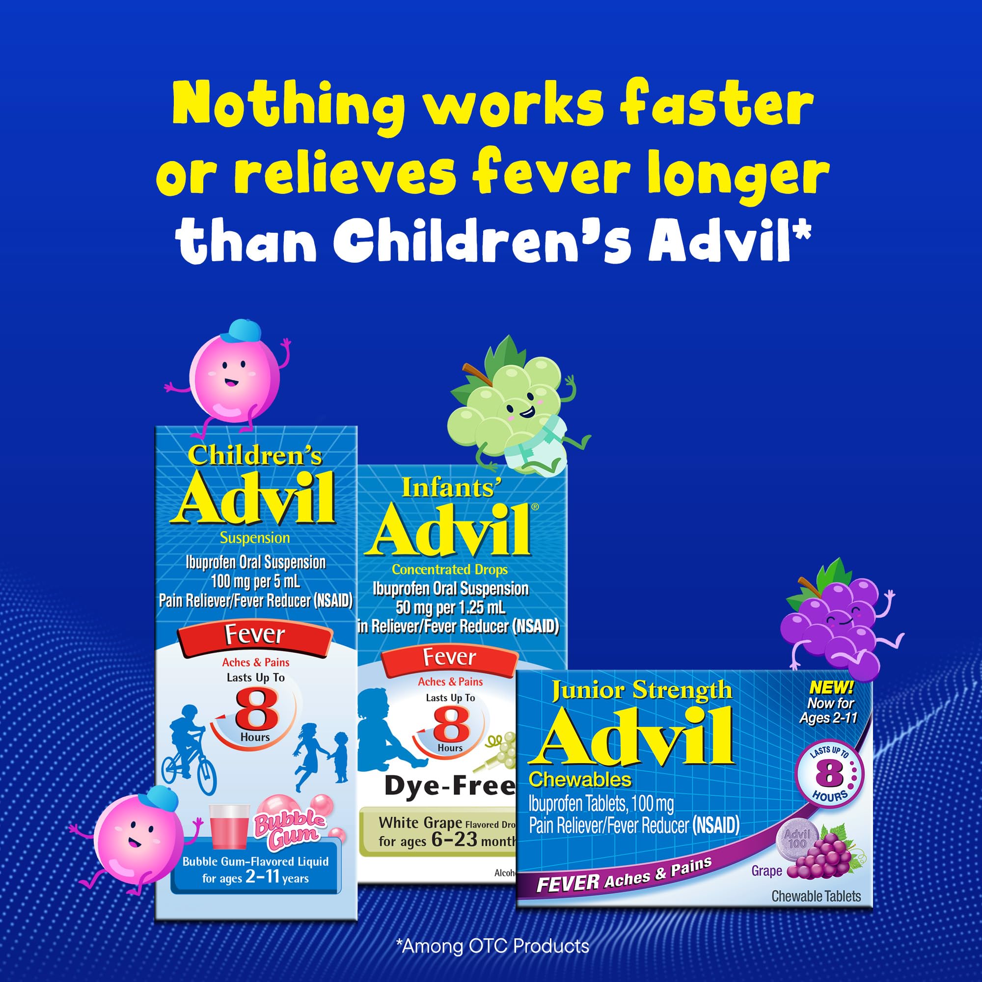 Advil Junior Strength tabletas uva envase abierto: muestra el formato práctico.