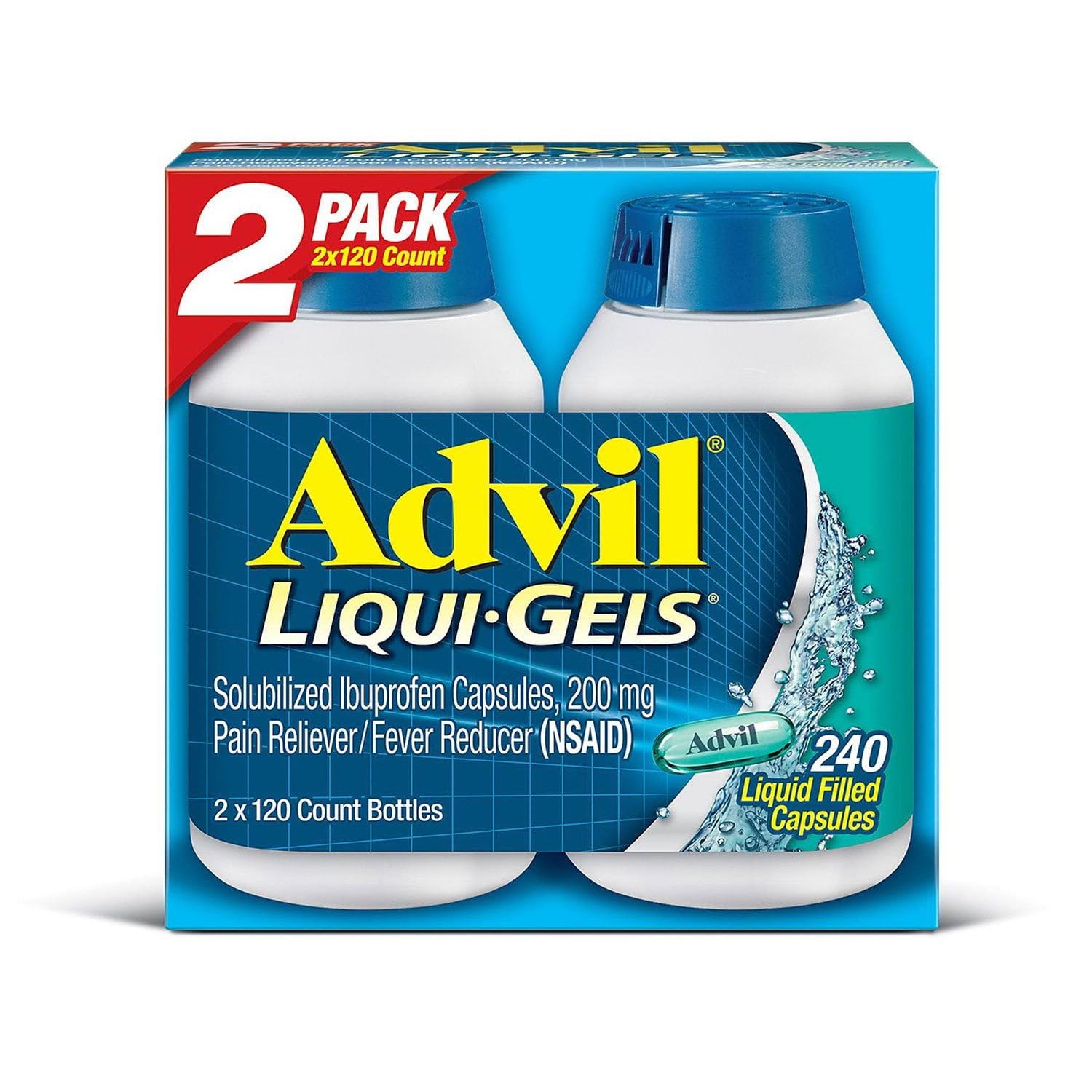 Advil Liqui-Gels, botella de 120 cápsulas, alivio rápido del dolor