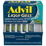 Advil Liqui-Gels muestra dos cápsulas en un empaque portátil para alivio rápido