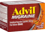 Cápsulas de gel líquido de Advil Migraña para alivio puntual.