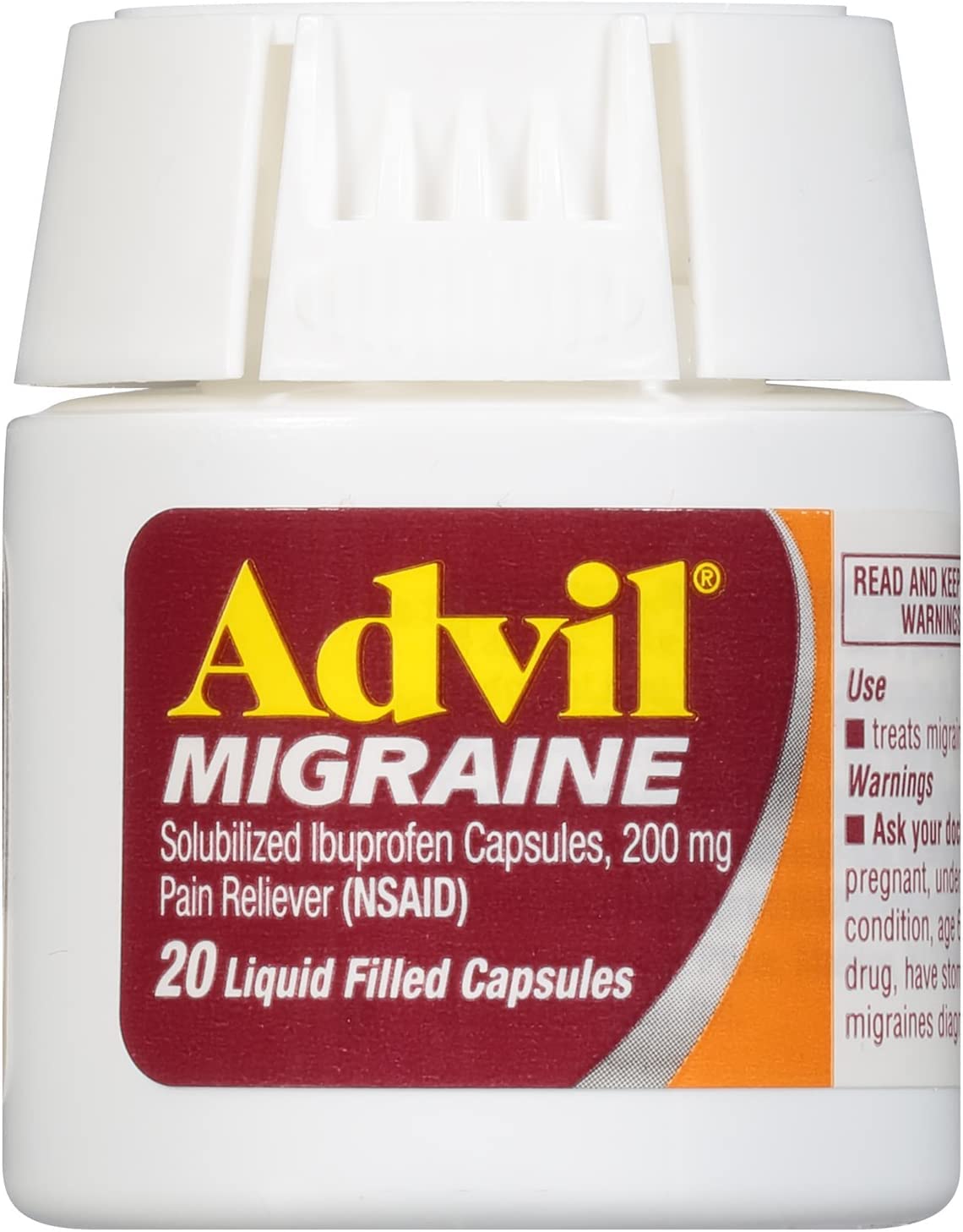 Envase de Advil Migraña para tomar dosis rápida durante migrañas.