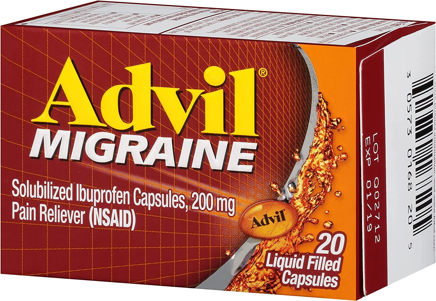 Advil Migraña: paquete para almacenamiento cómodo y acceso rápido.
