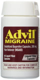 Advil Migraña Liqui-Gels: bote con cápsulas gel para alivio potencial durante episodios.