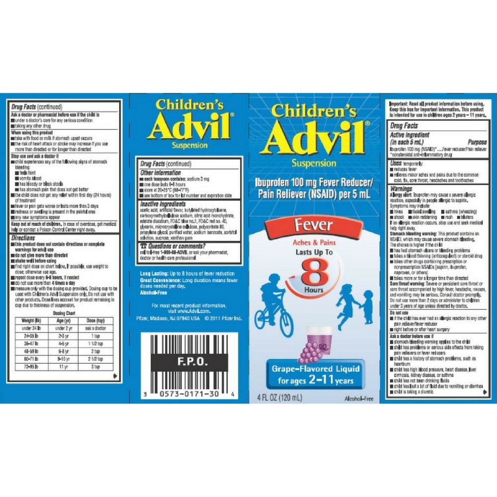 Advil Niños suspensión sabor uva, muestra de dos botellas para fiebre y dolor