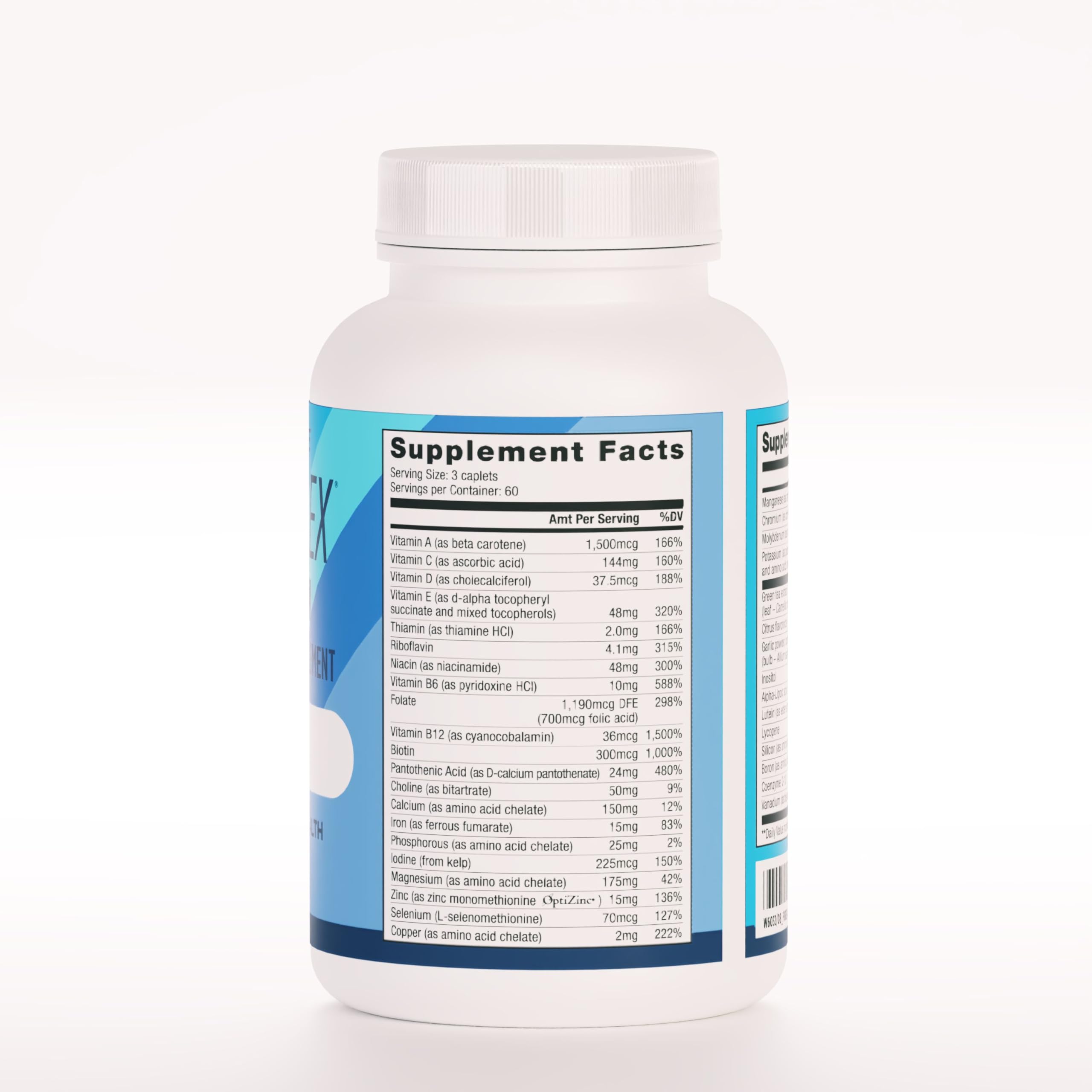 AdvoCare CorePlex con Hierro, etiqueta de nutrientes, vitaminas y minerales clave para el día.