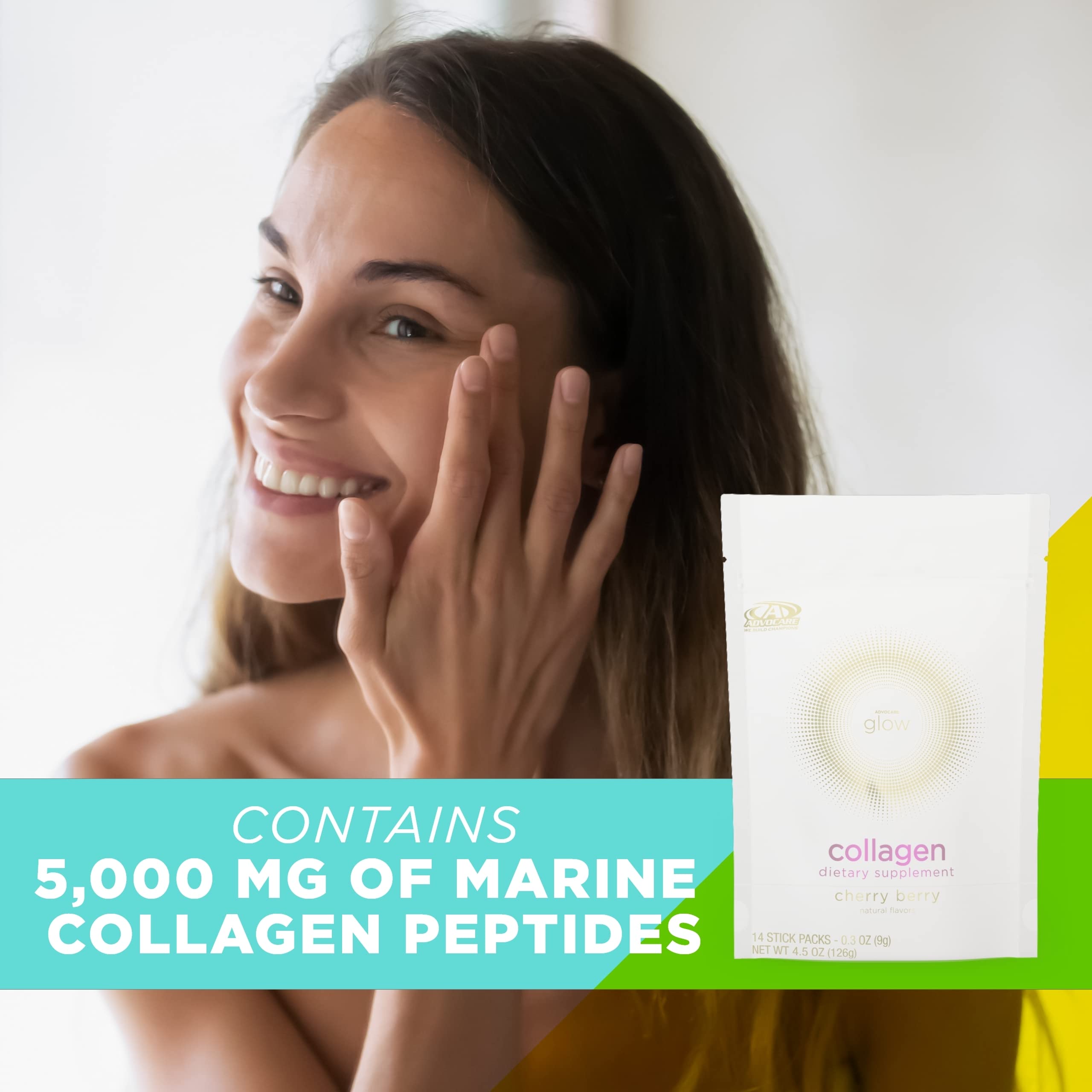 AdvoCare Glow Colágeno: cuidado de piel, cabello y uñas.