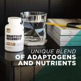 AdvoCare Nighttime Recovery: paquete frontal mostrando el perfil de aminoácidos y extractos herbales