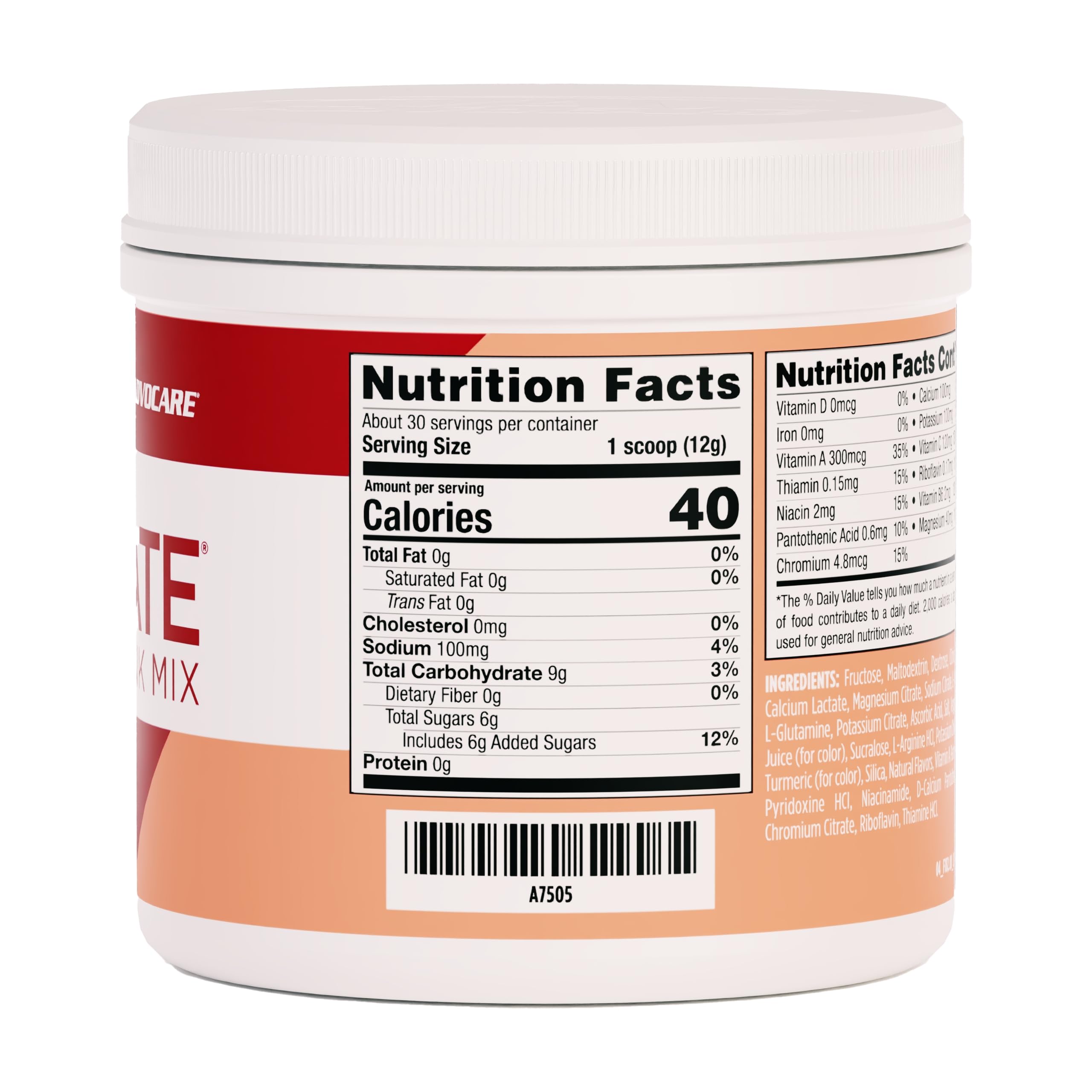 AdvoCare Rehydrate; bote de polvo; electrolitos para recuperación rápida tras ejercicio.