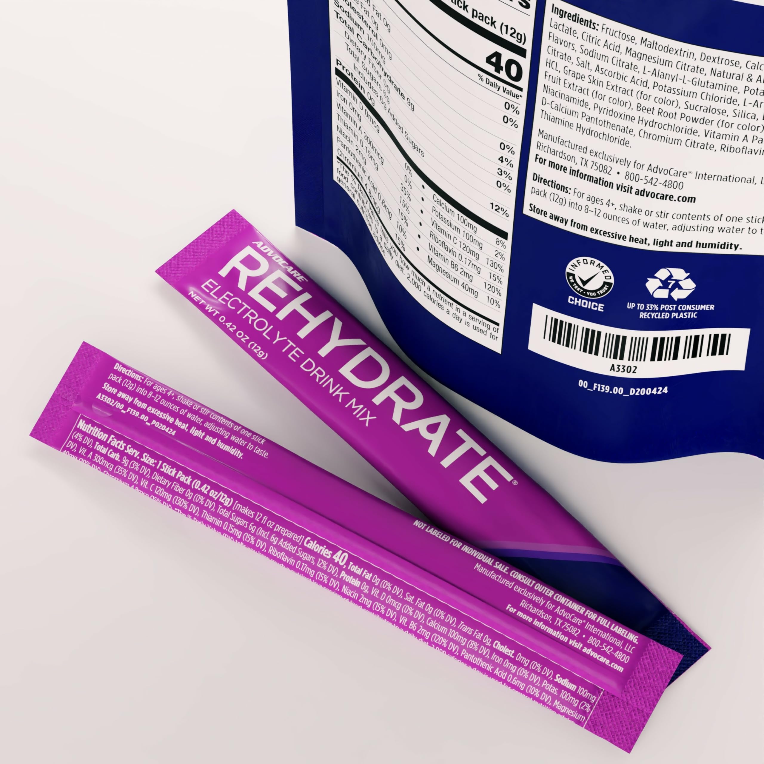 AdvoCare Rehydrate dosis única para recuperación suave