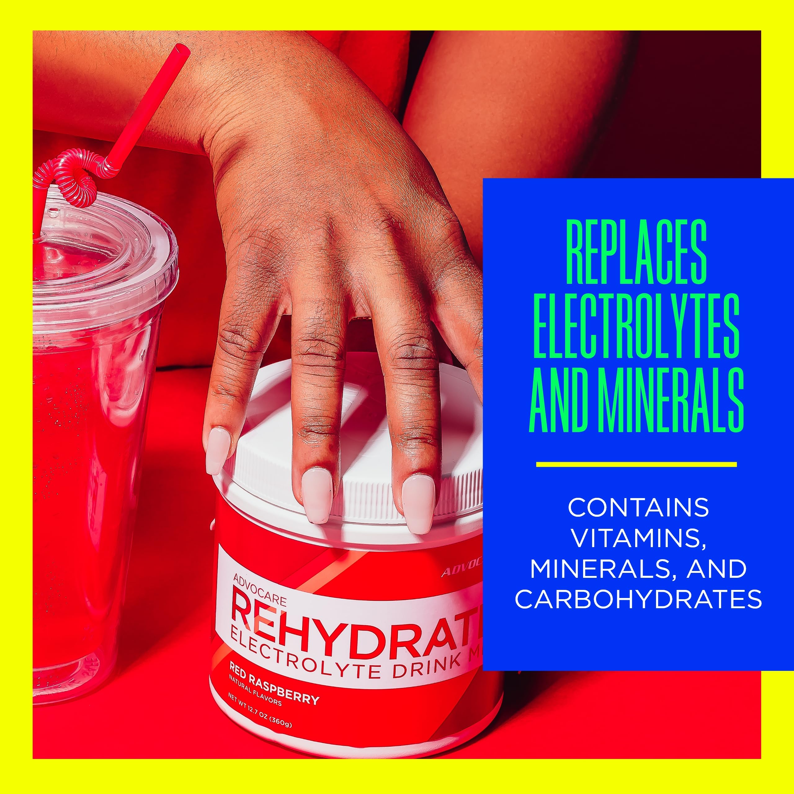 AdvoCare Rehydrate escena de entrenamiento con bebida de electrolitos