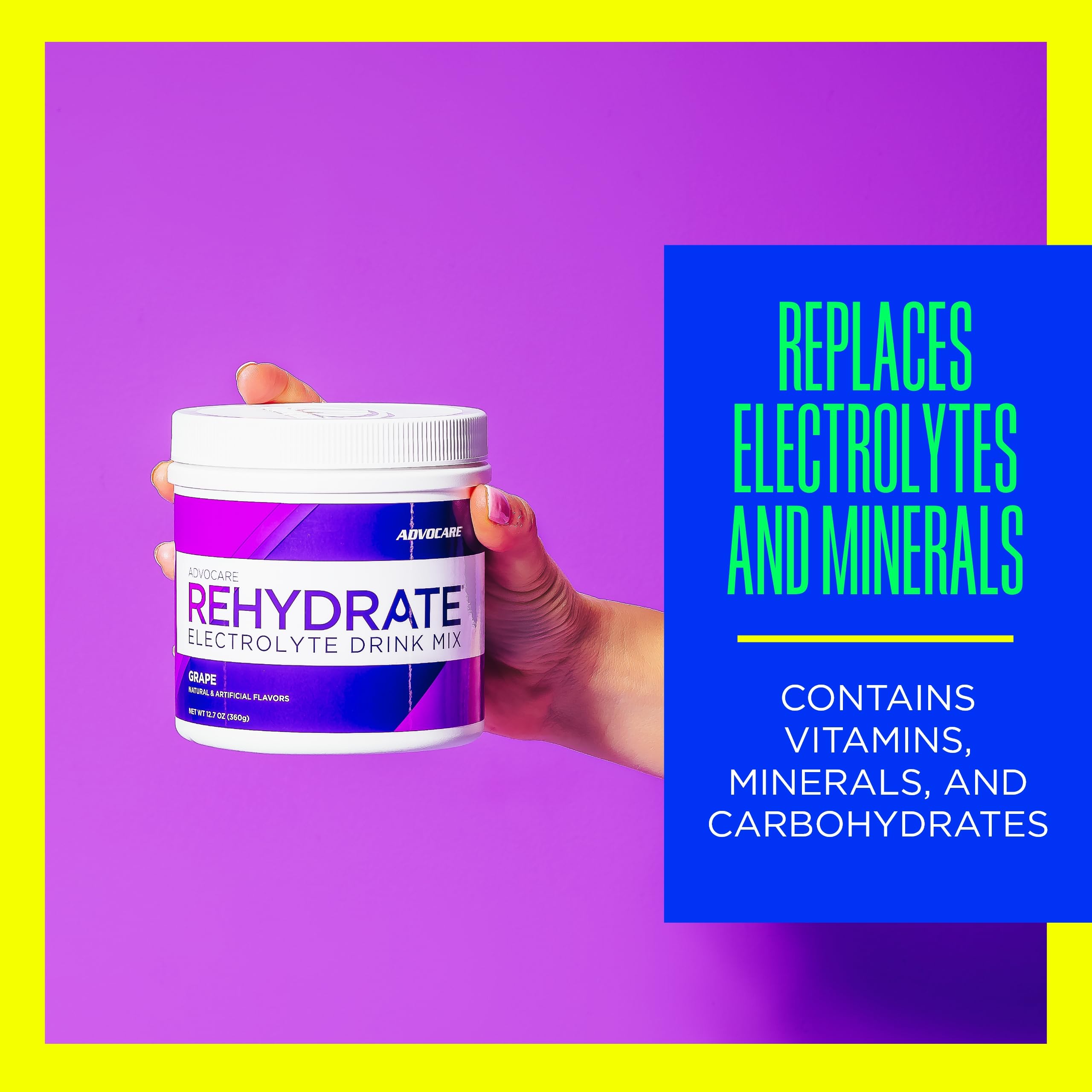 AdvoCare Rehydrate etiqueta sabor uva destaca electrolitos