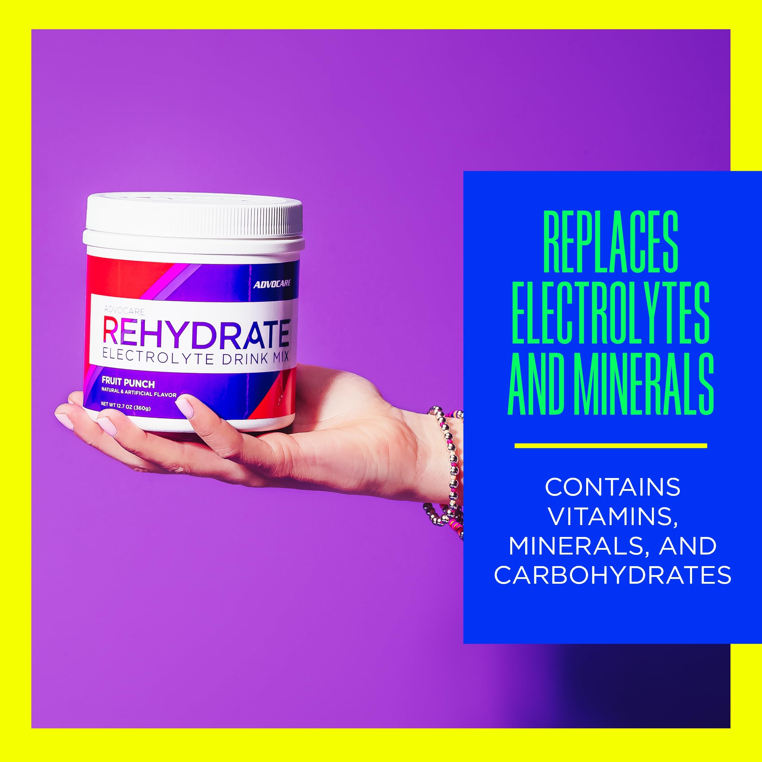 AdvoCare Rehydrate medidor porción indica dosis precisa para hidratación.