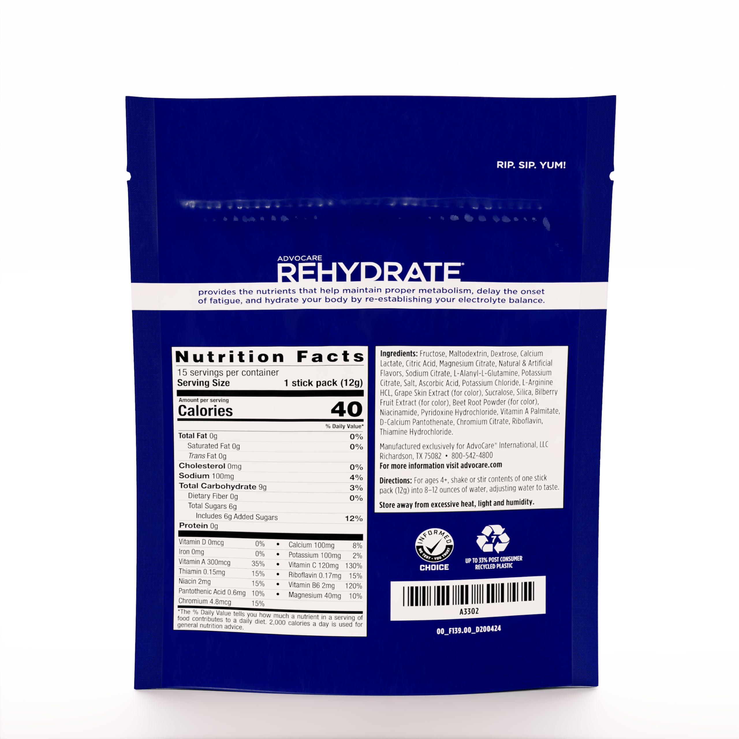 AdvoCare Rehydrate mezcla agua y electrolitos para rendimiento sostenido