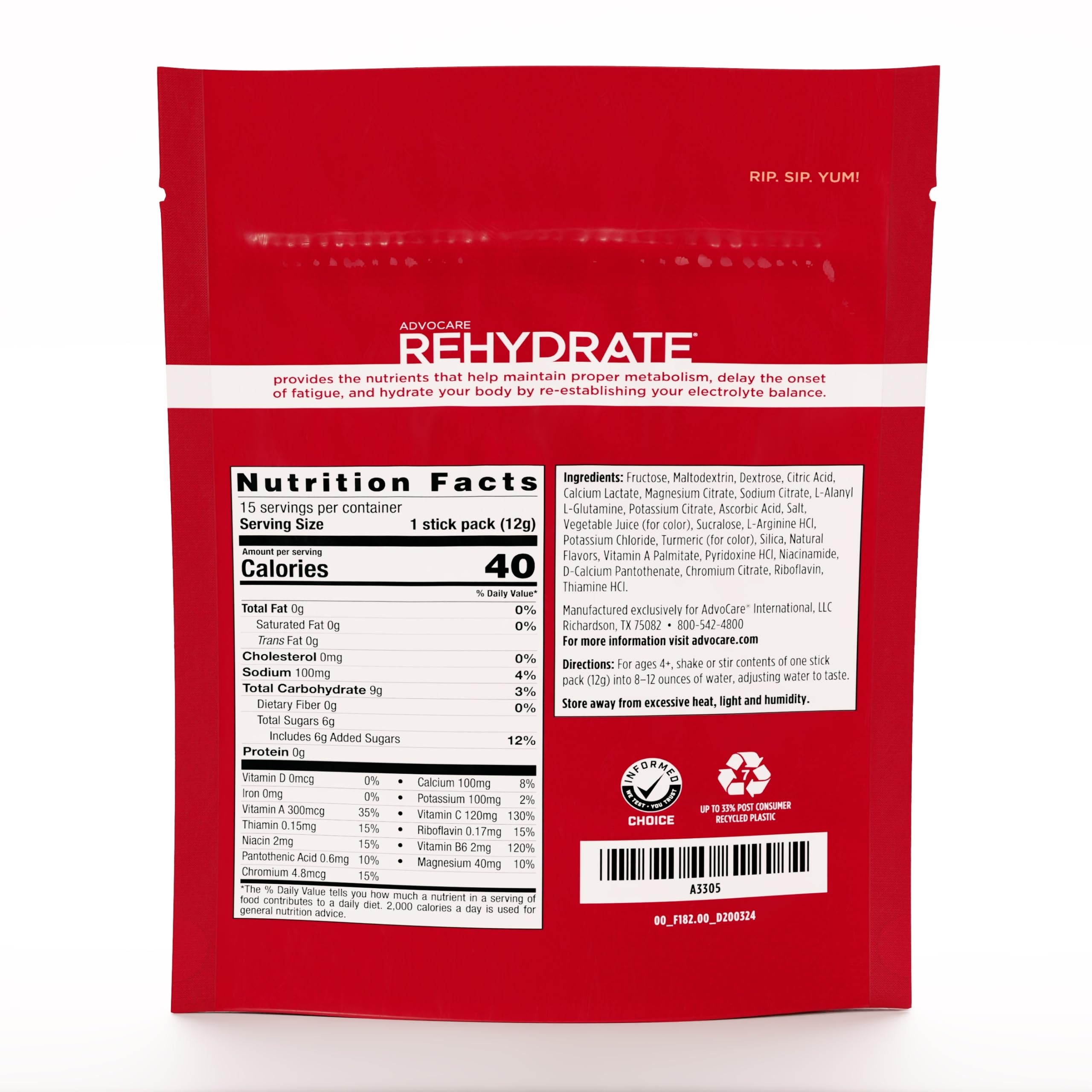 AdvoCare Rehydrate mezcla en agua para hidratación rápida y sabor