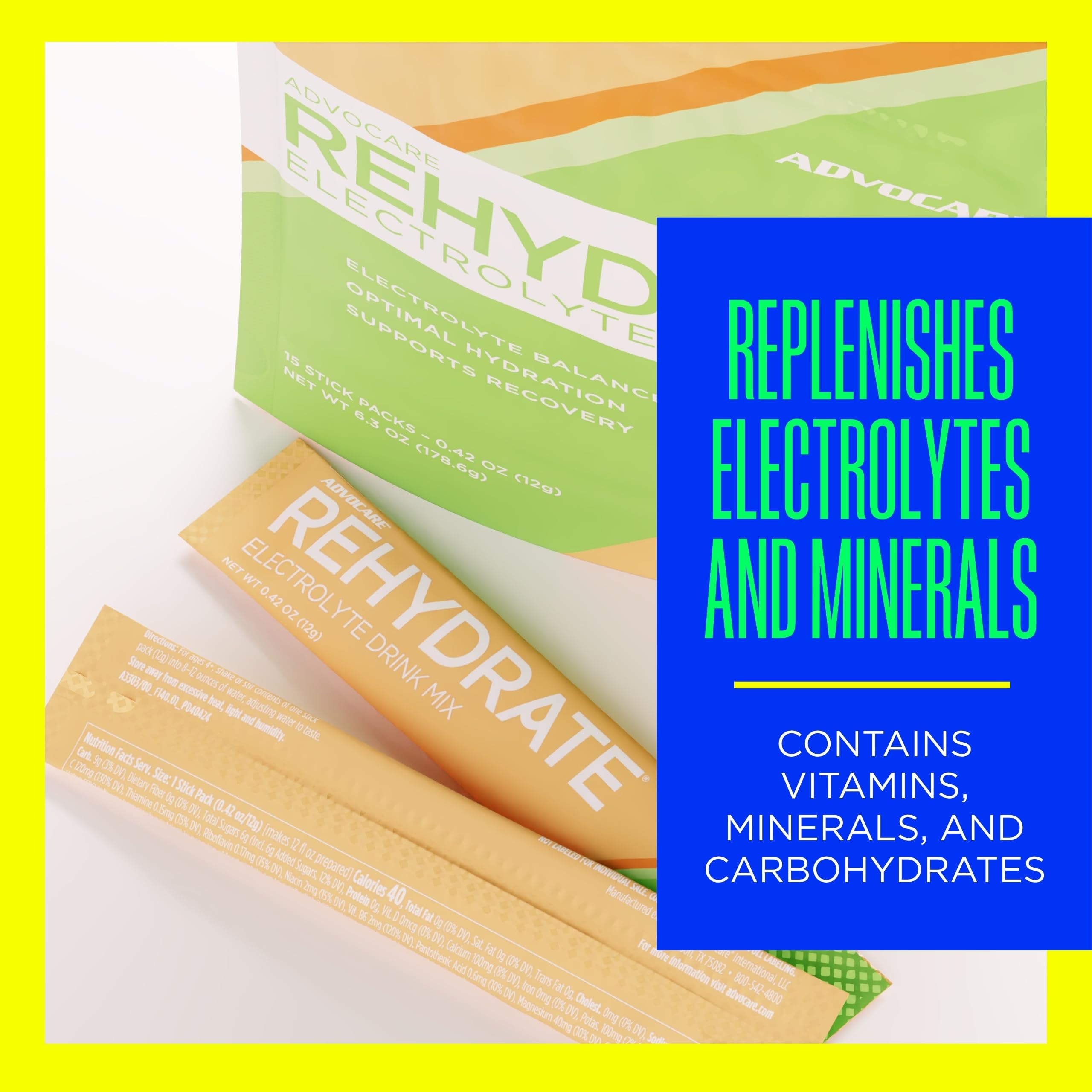 AdvoCare Rehydrate porción individual melón, consumo diario conveniente