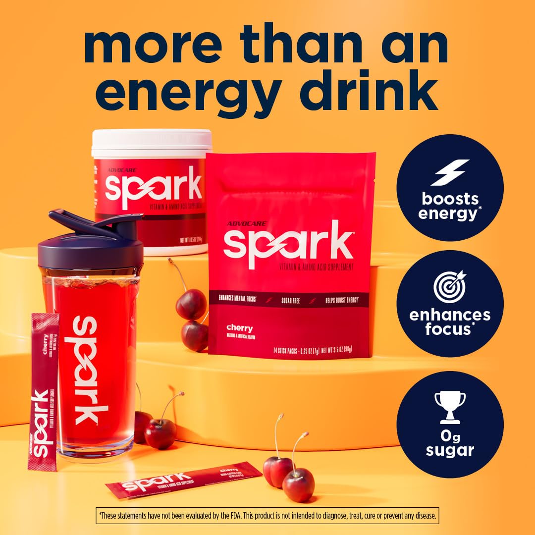 AdvoCare Spark: cafeína 120 mg por paquete para mantener la alerta.