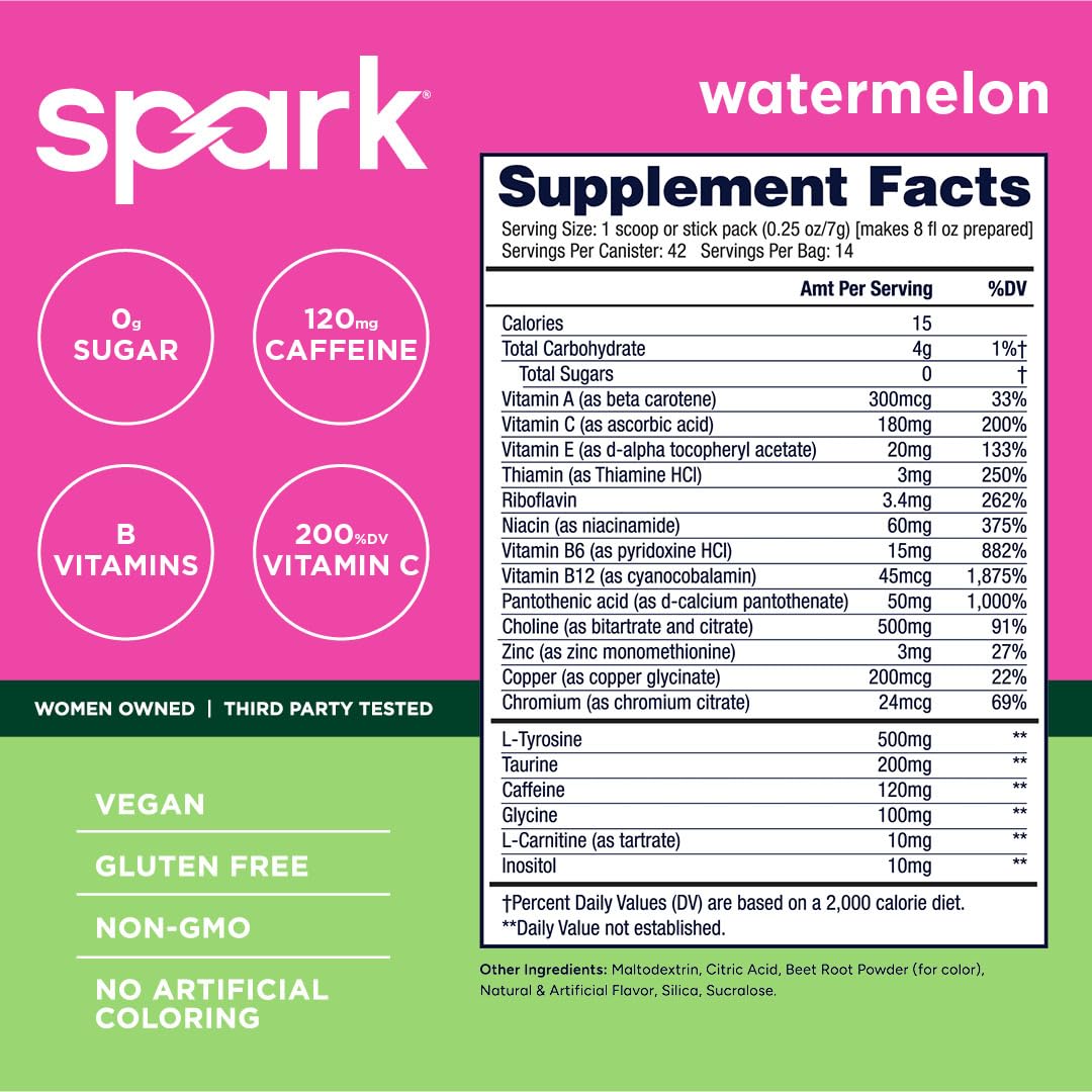 AdvoCare Spark con cuchara y tubo, preparación rápida para energía sin azúcar.
