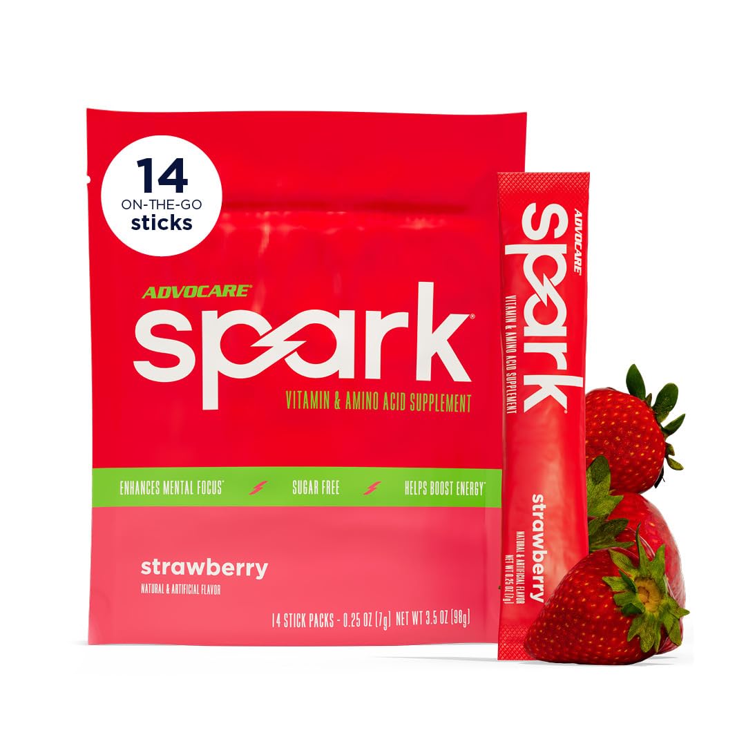 AdvoCare Spark, paquete individual energizante sabor fresa, ideal para energía sostenida durante la mañana