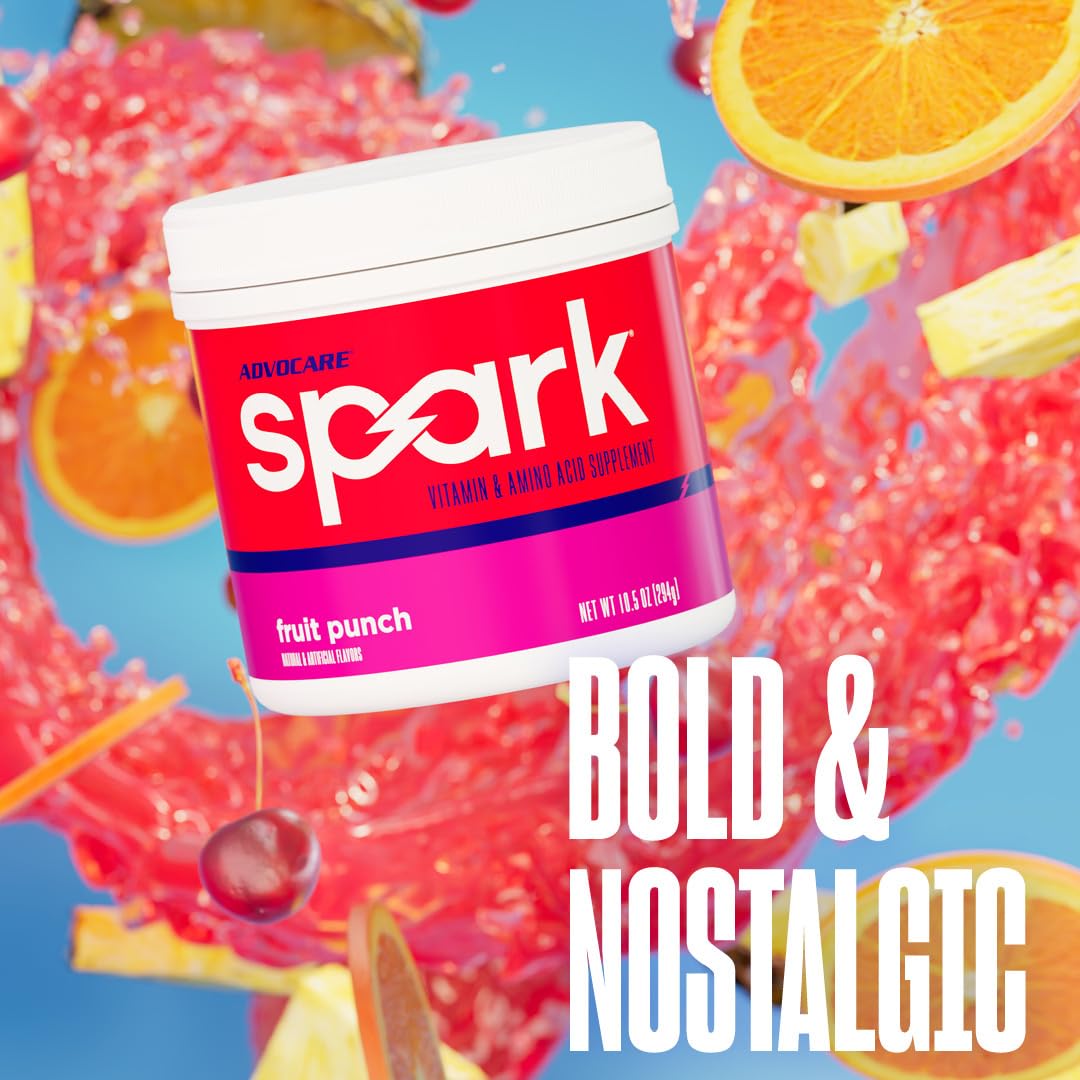 Compact AdvoCare Spark tub highlighting portable energy for travels.