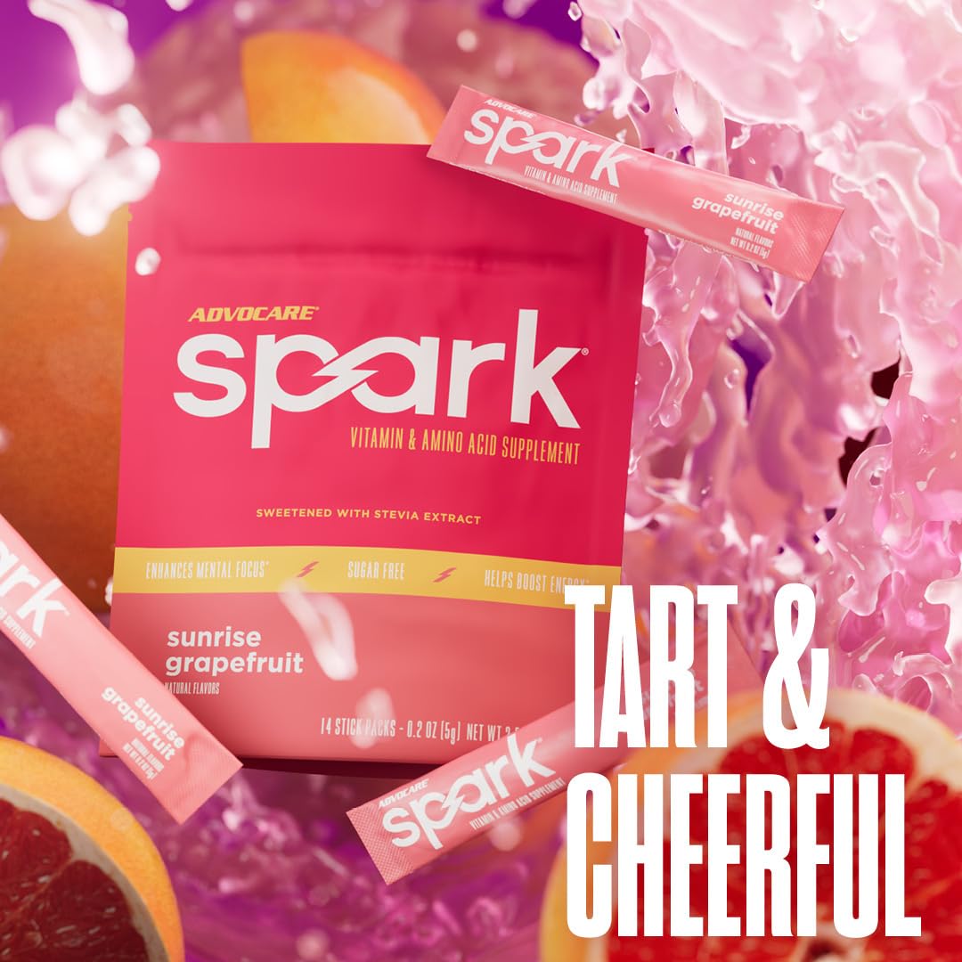 AdvoCare Spark sabor toronja amanecer en bebida refrescante.