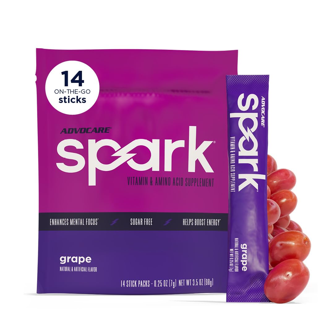 AdvoCare Spark sabor uva en sobre; energía diaria agradable.