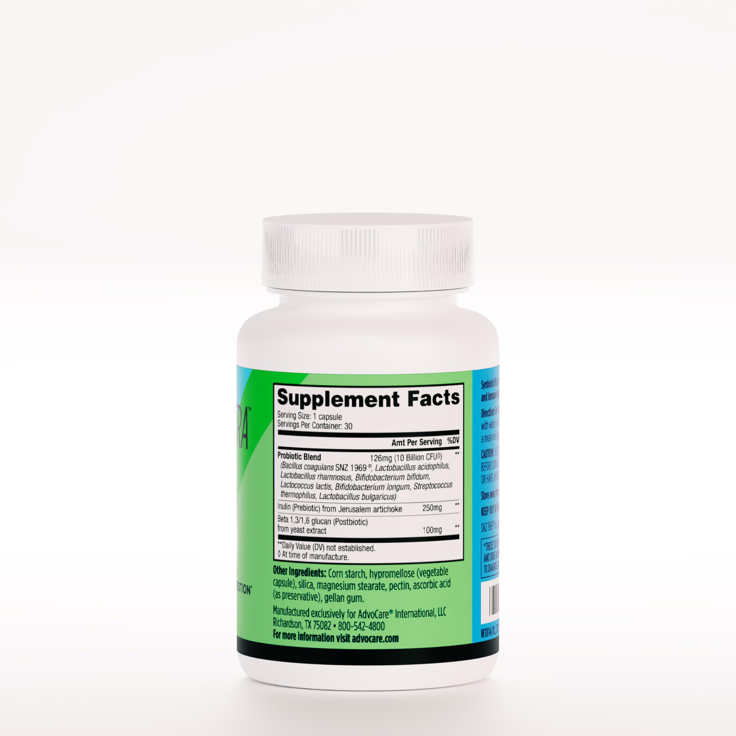 Frente del envase de AdvoCare Synbiotic Ultra para nutrir la microbiota intestinal y la inmunidad.